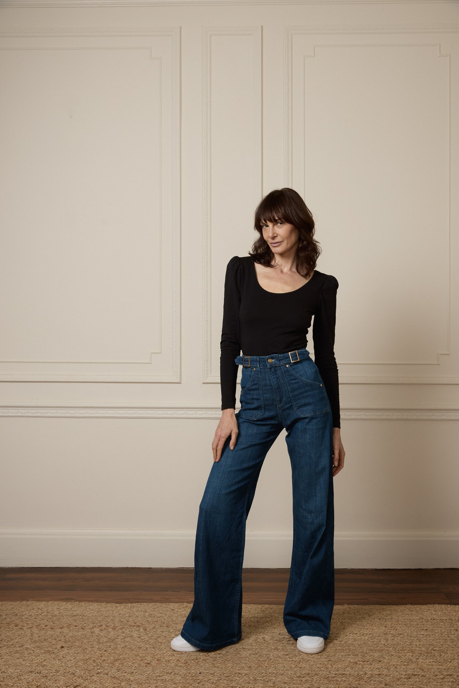 Minnie The High Top Full Length Wide Leg Flared Jeans | Moonlit Morning [Mid Wash]