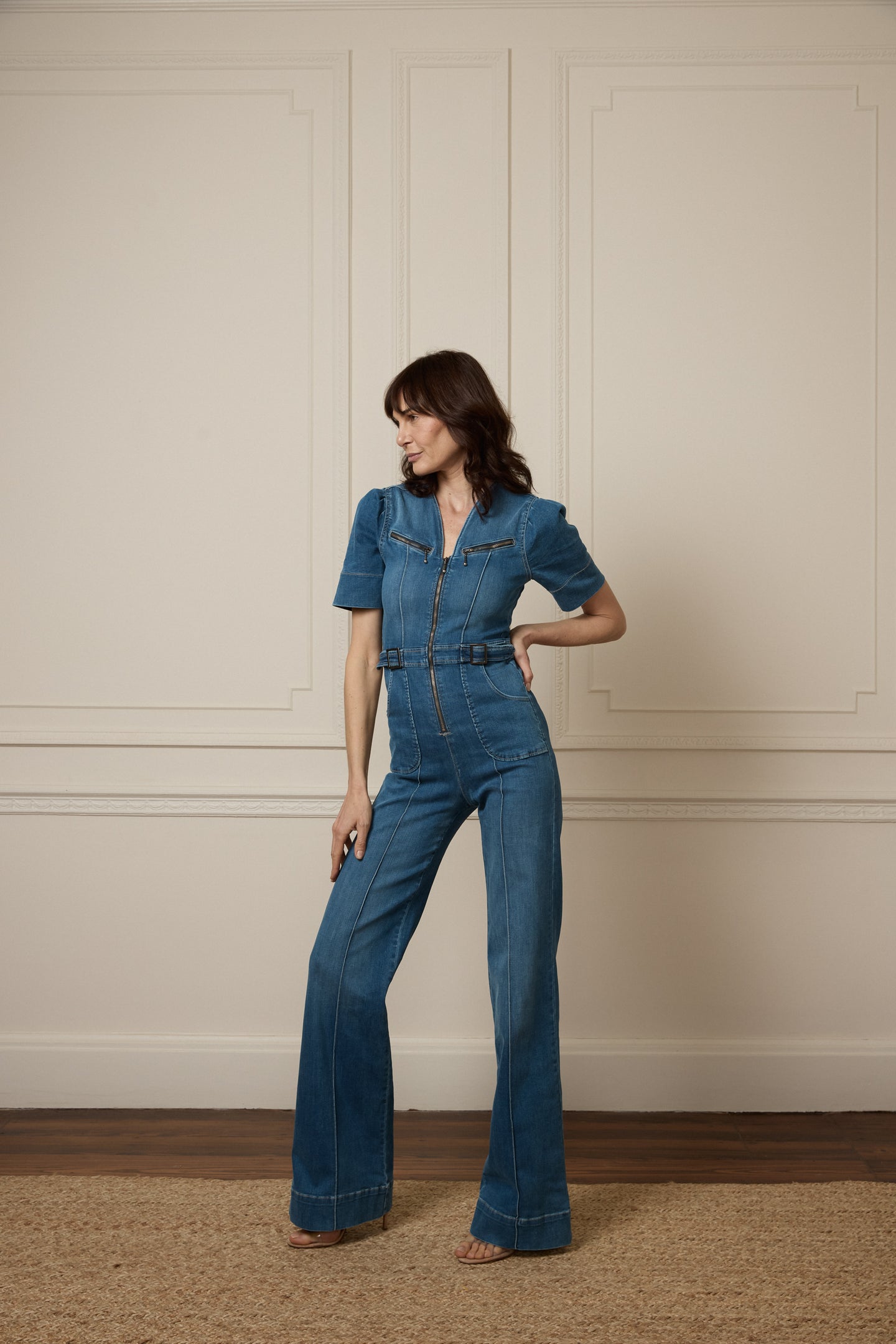 slim fit short sleeve jumpsuit blue opal