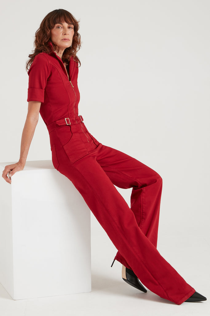 Cassandra The Flared Jumpsuit Bleeding Heart [Red Denim