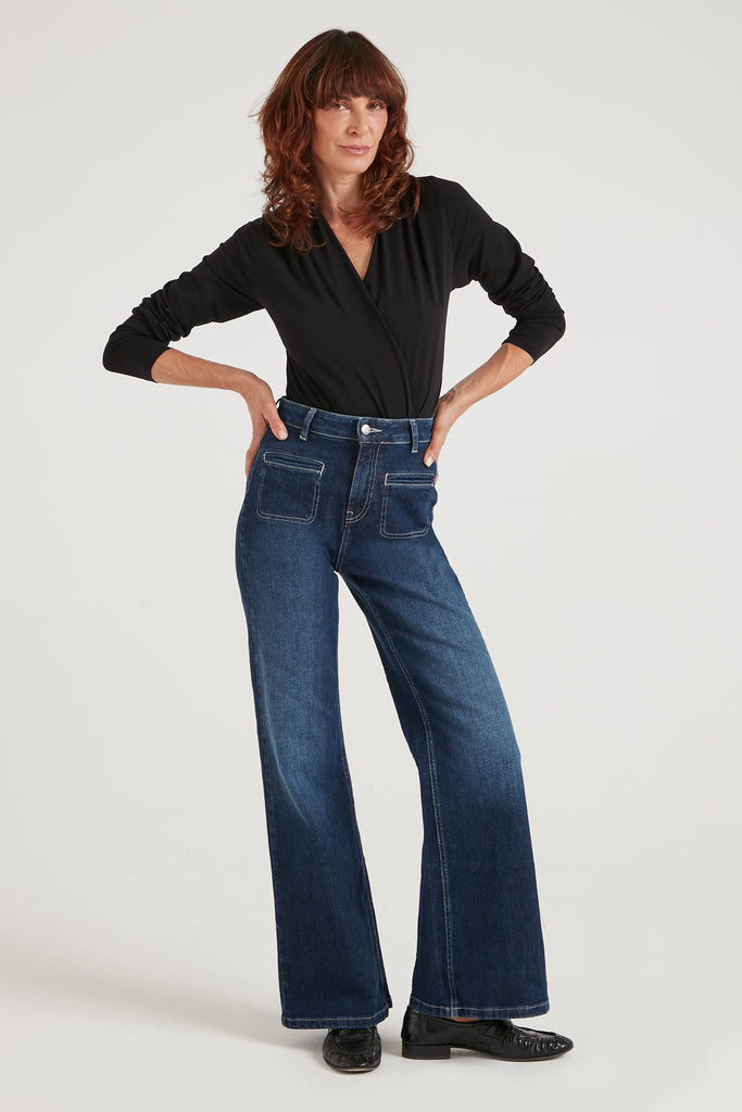 Kate The High Top Wide Leg Jeans Patch Pocket Dark Wash