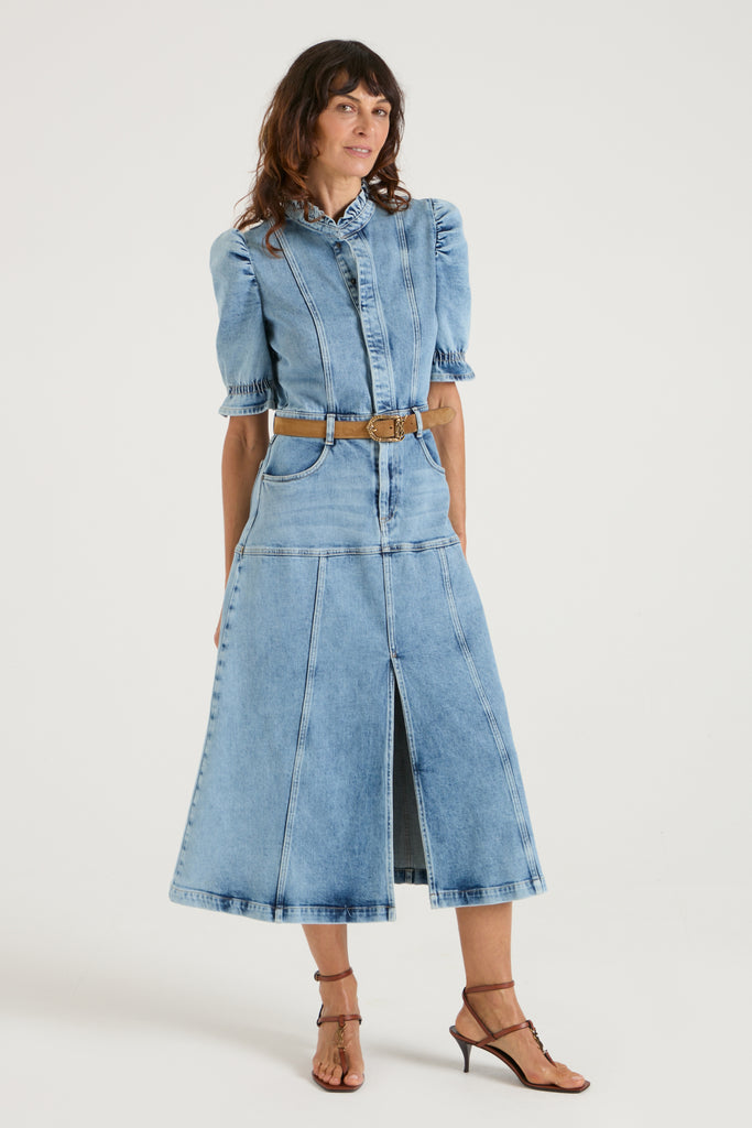 emile et ida denim dress EMILE ET IDA SS26 Chambray Smocked Embroidered Dress 12m / Chambray