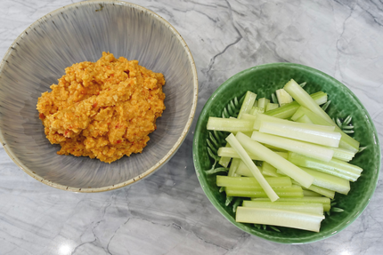 Donna's Hummus with Roasted Pepper and Celery Sticks Recipe