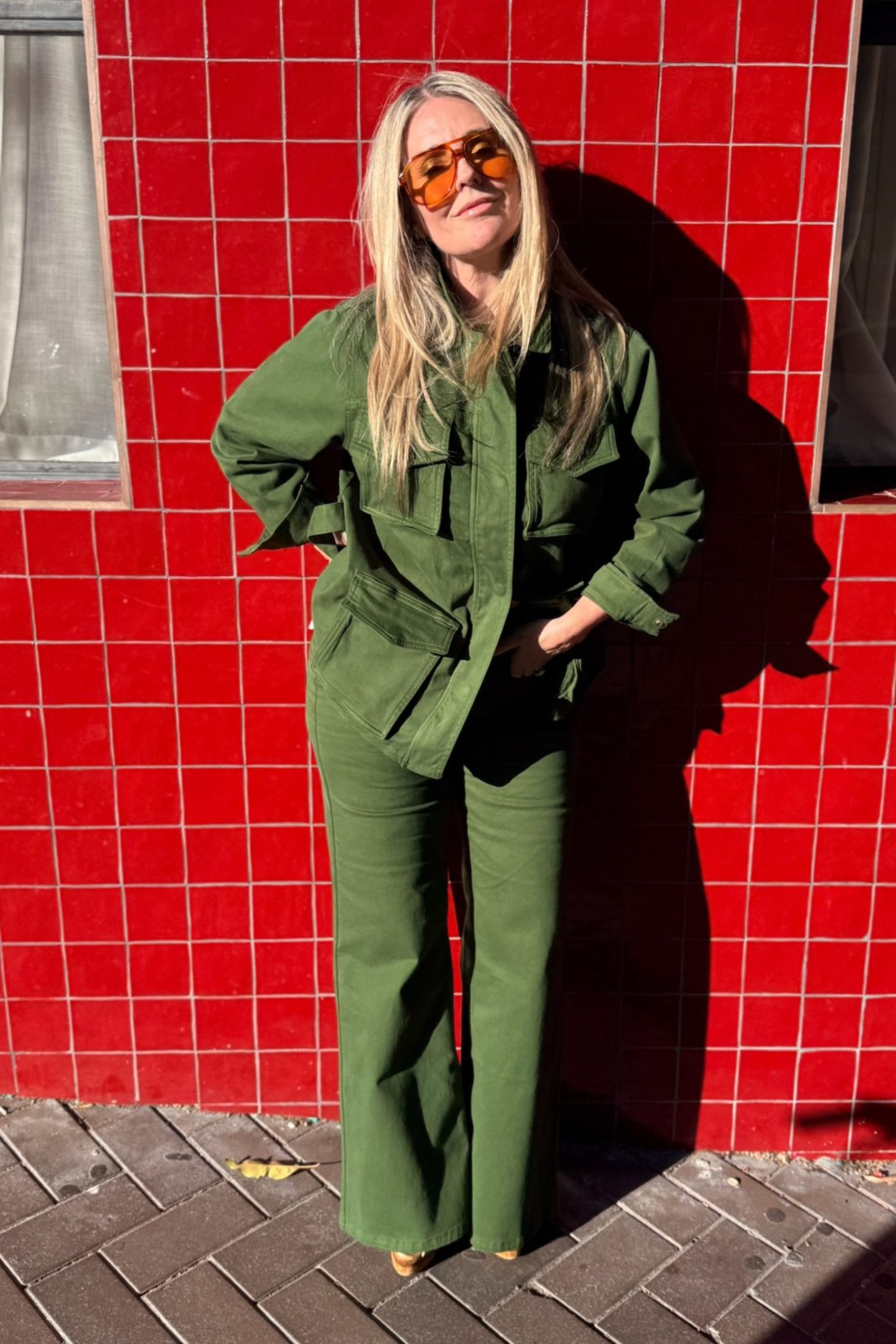 Kate The High Top Patch Pocket Relaxed Wide Leg | Deep Olive [Green Denim]