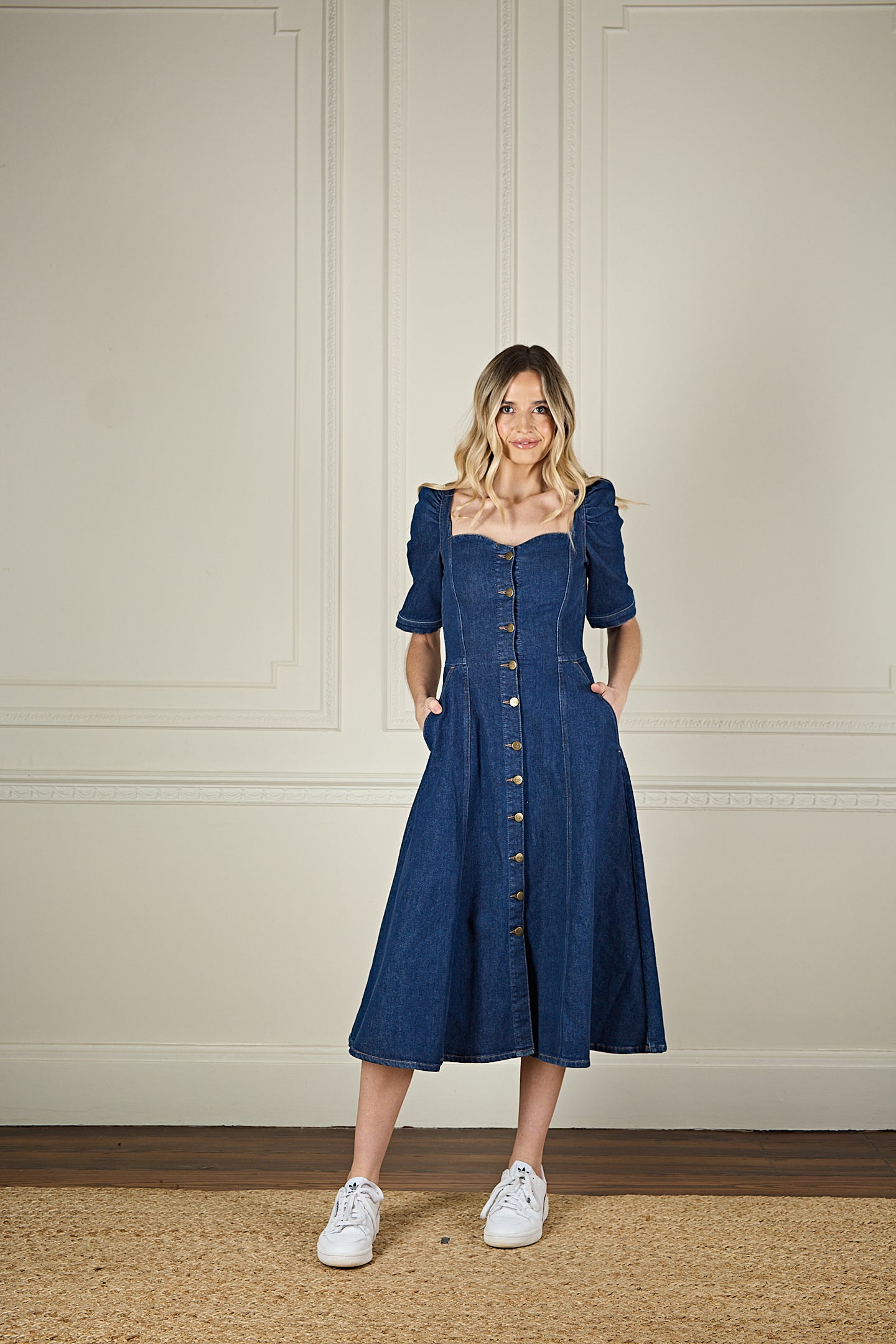 Elena The Princess Cut Button Through Dress | Smarter Than You [Blue Denim]