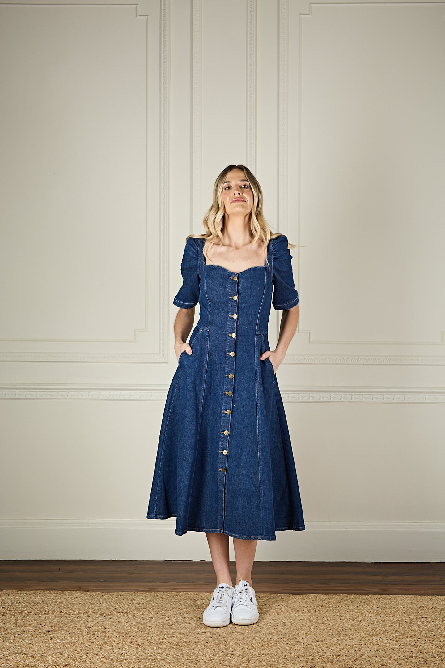 Elena The Princess Cut Button Through Dress | Smarter Than You [Blue Denim]