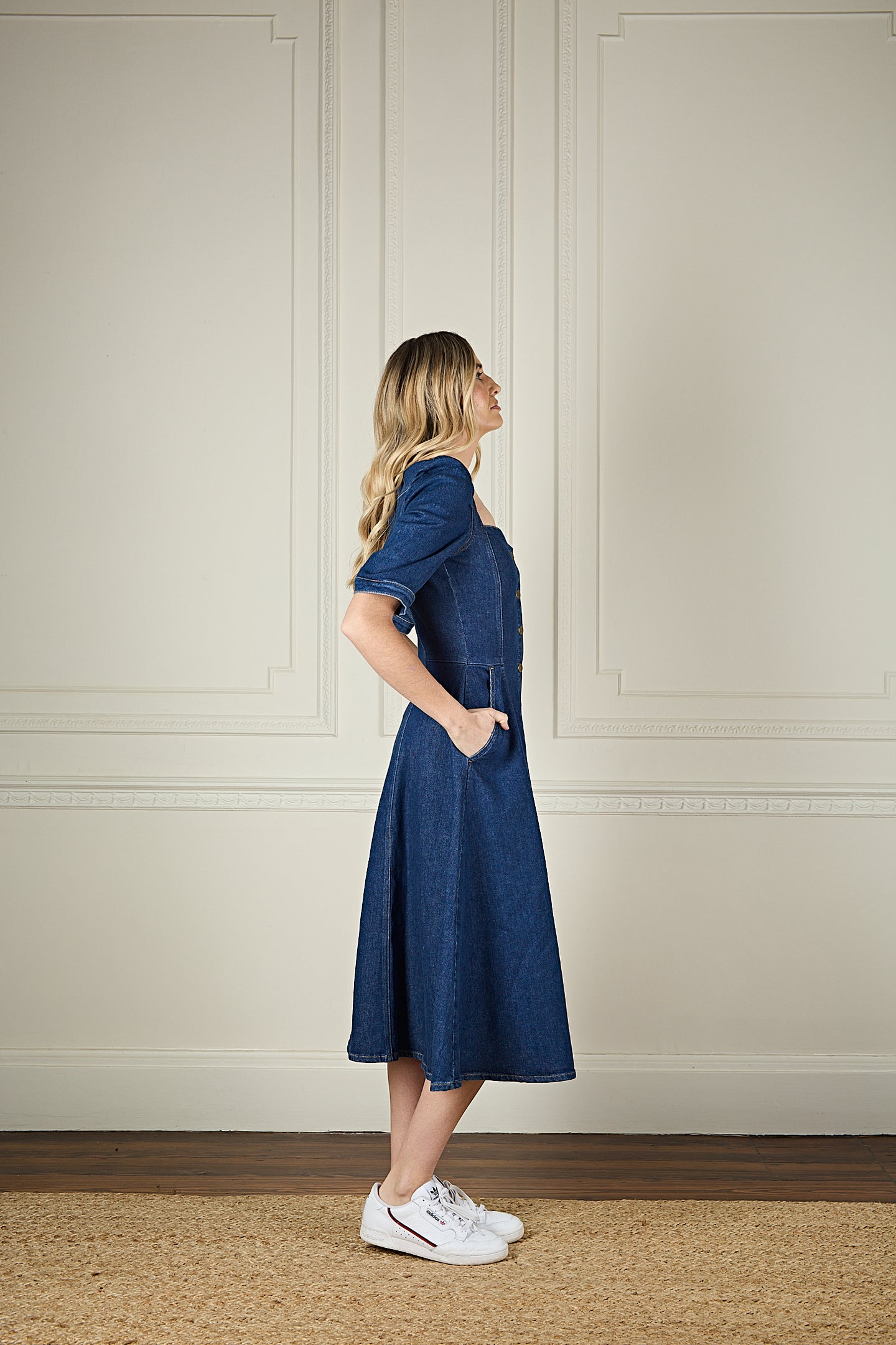 Elena The Princess Cut Button Through Dress | Smarter Than You [Blue Denim]