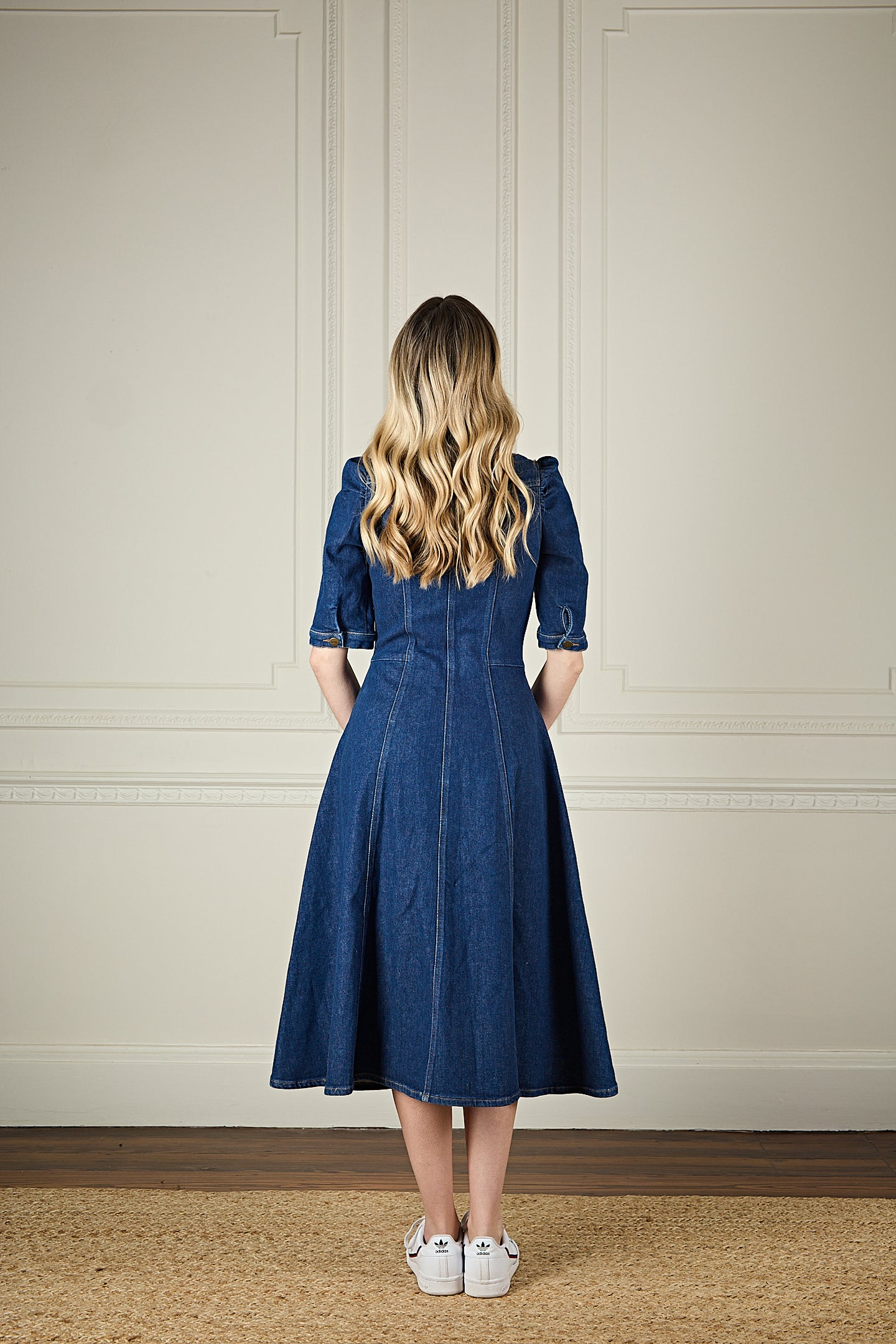 Elena The Princess Cut Button Through Dress | Smarter Than You [Blue Denim]