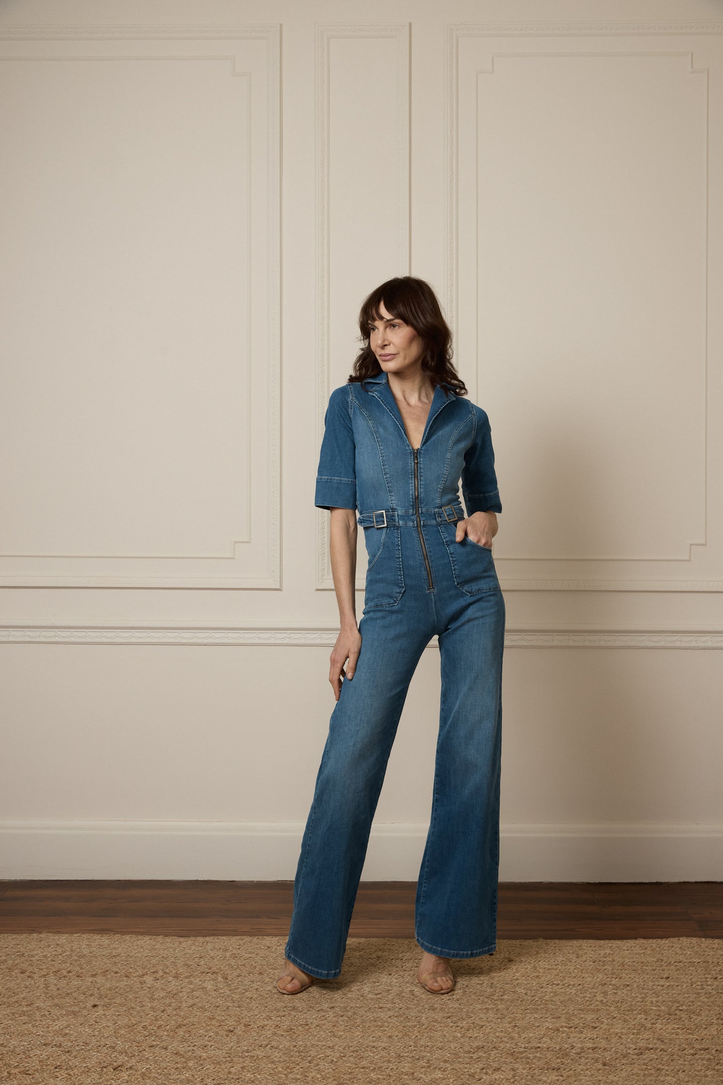 flared jumpsuit denim blue flattering cassandra