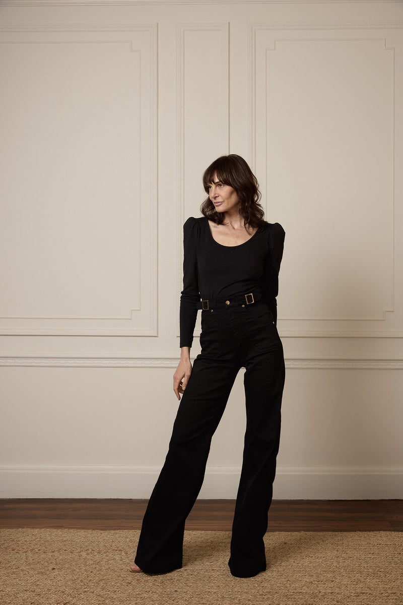 Puff Tee with Criss Cross | Noir [Black] – Donna Ida