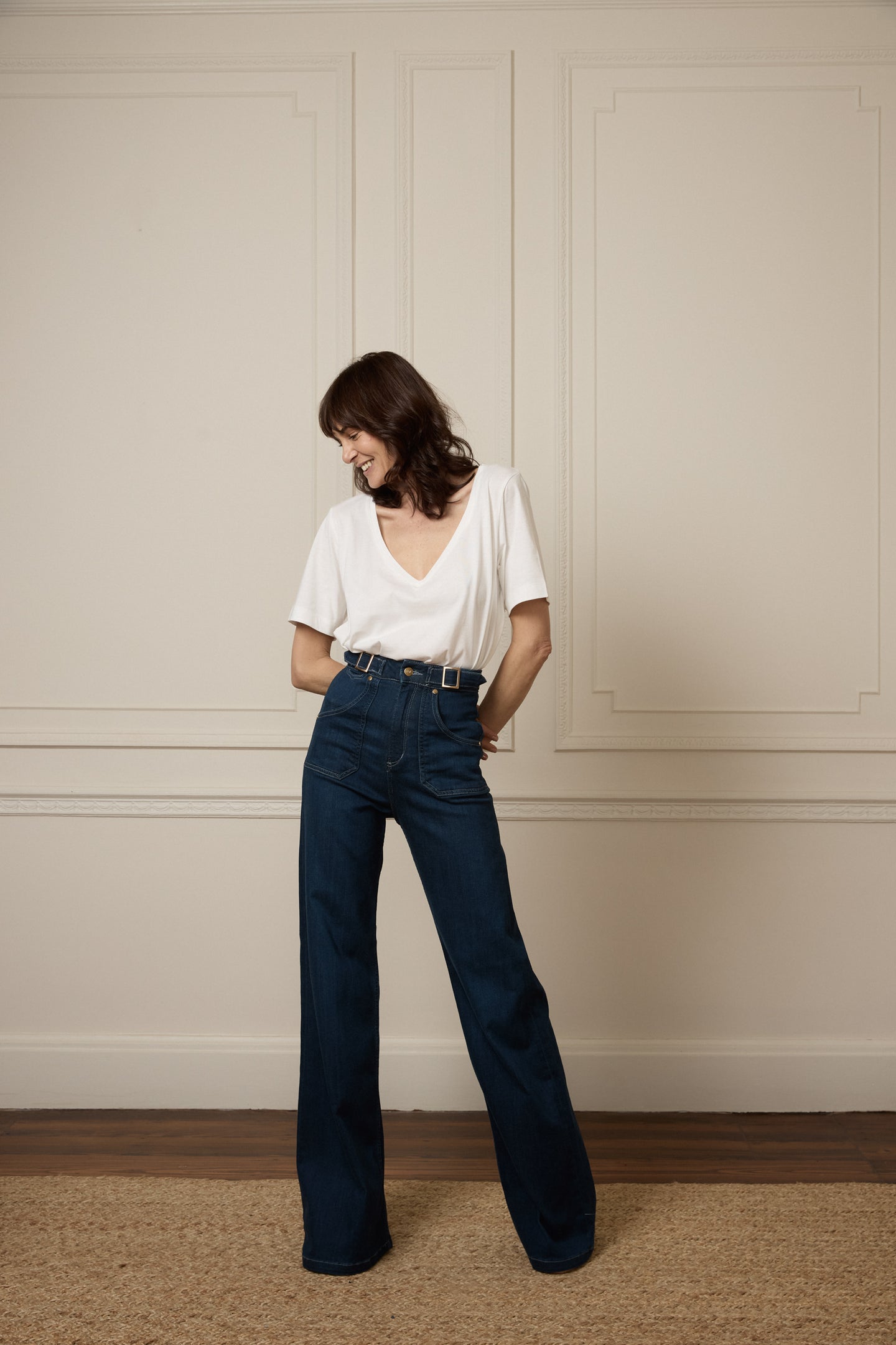 Minnie The High Top Full Length Wide Leg Flared Jeans | Working Girl [Dark Wash Denim]