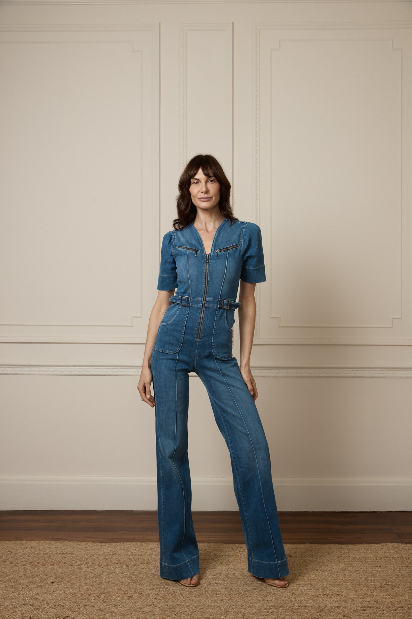 slim fit short sleeve jumpsuit blue opal