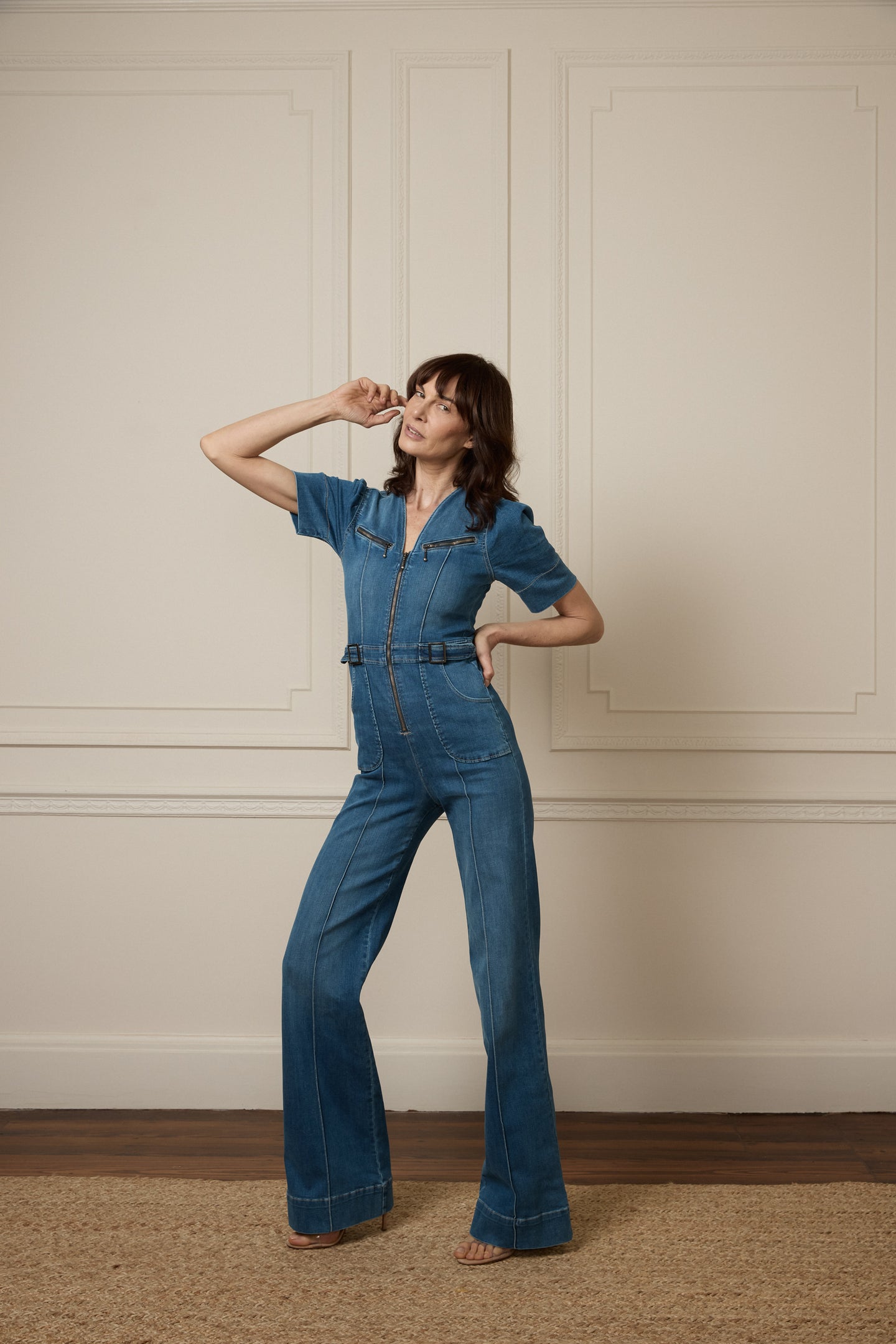 slim fit short sleeve jumpsuit blue opal