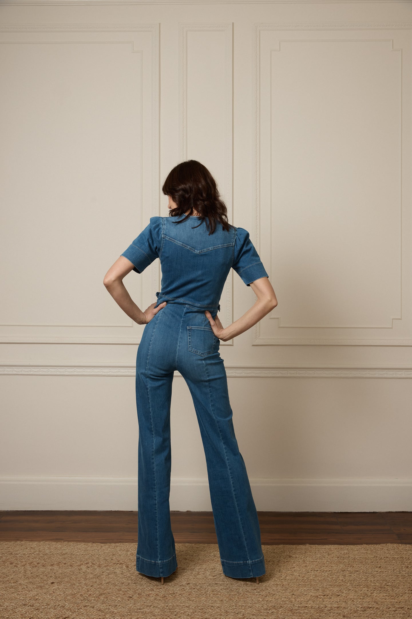 slim fit short sleeve jumpsuit blue opal