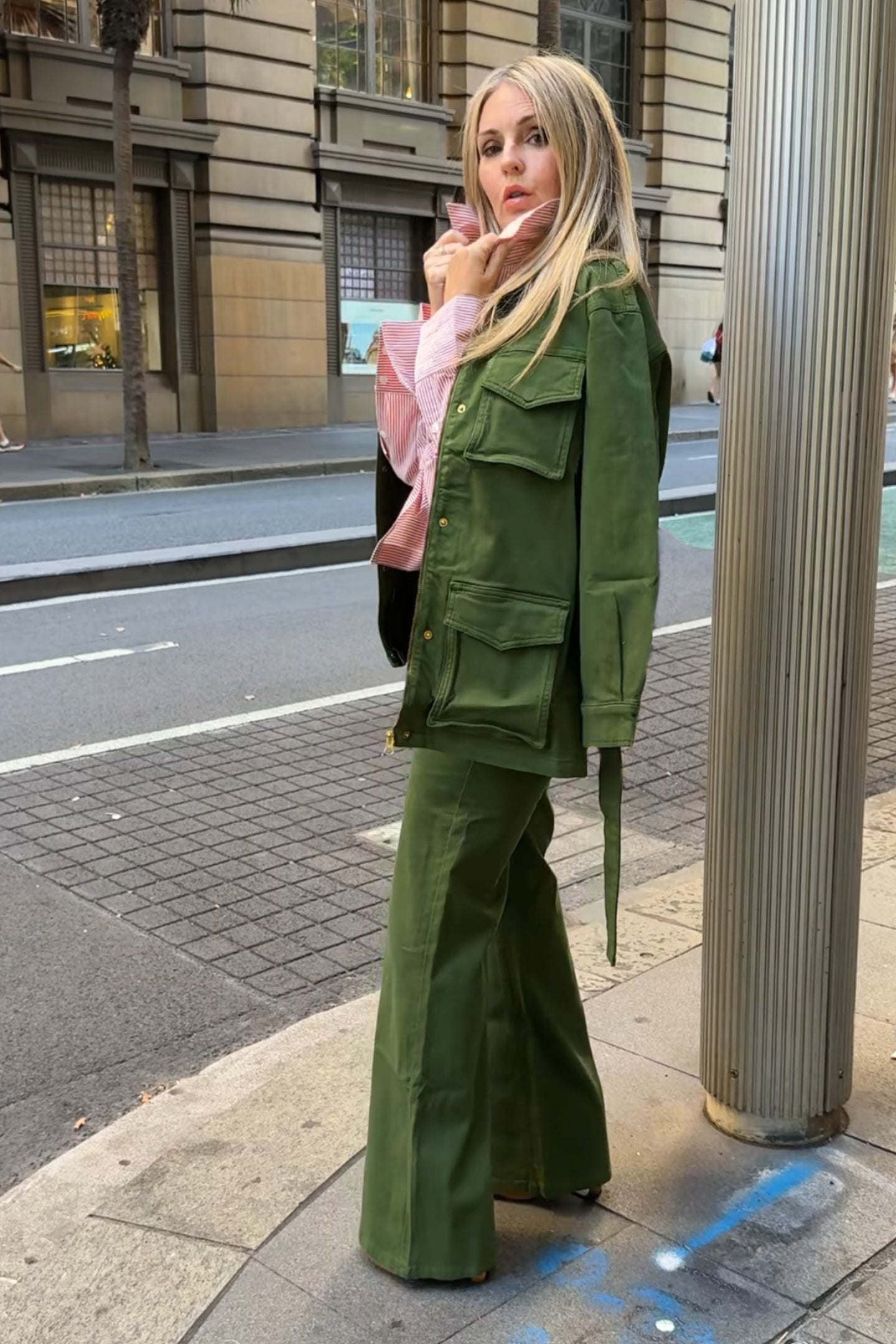 Kate The High Top Patch Pocket Relaxed Wide Leg | Deep Olive [Green Denim]