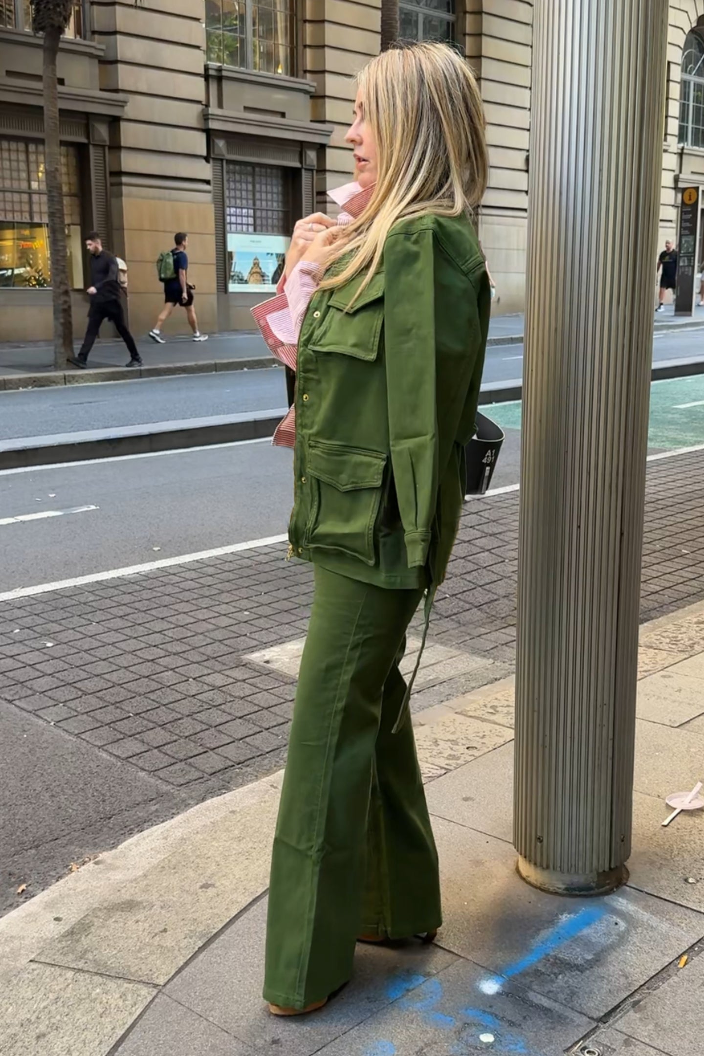 Kate The High Top Patch Pocket Relaxed Wide Leg | Deep Olive [Green Denim]