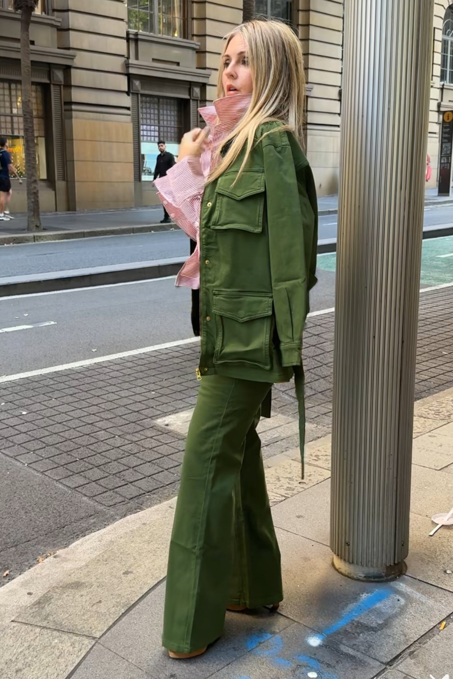 Kate The High Top Patch Pocket Relaxed Wide Leg | Deep Olive [Green Denim]