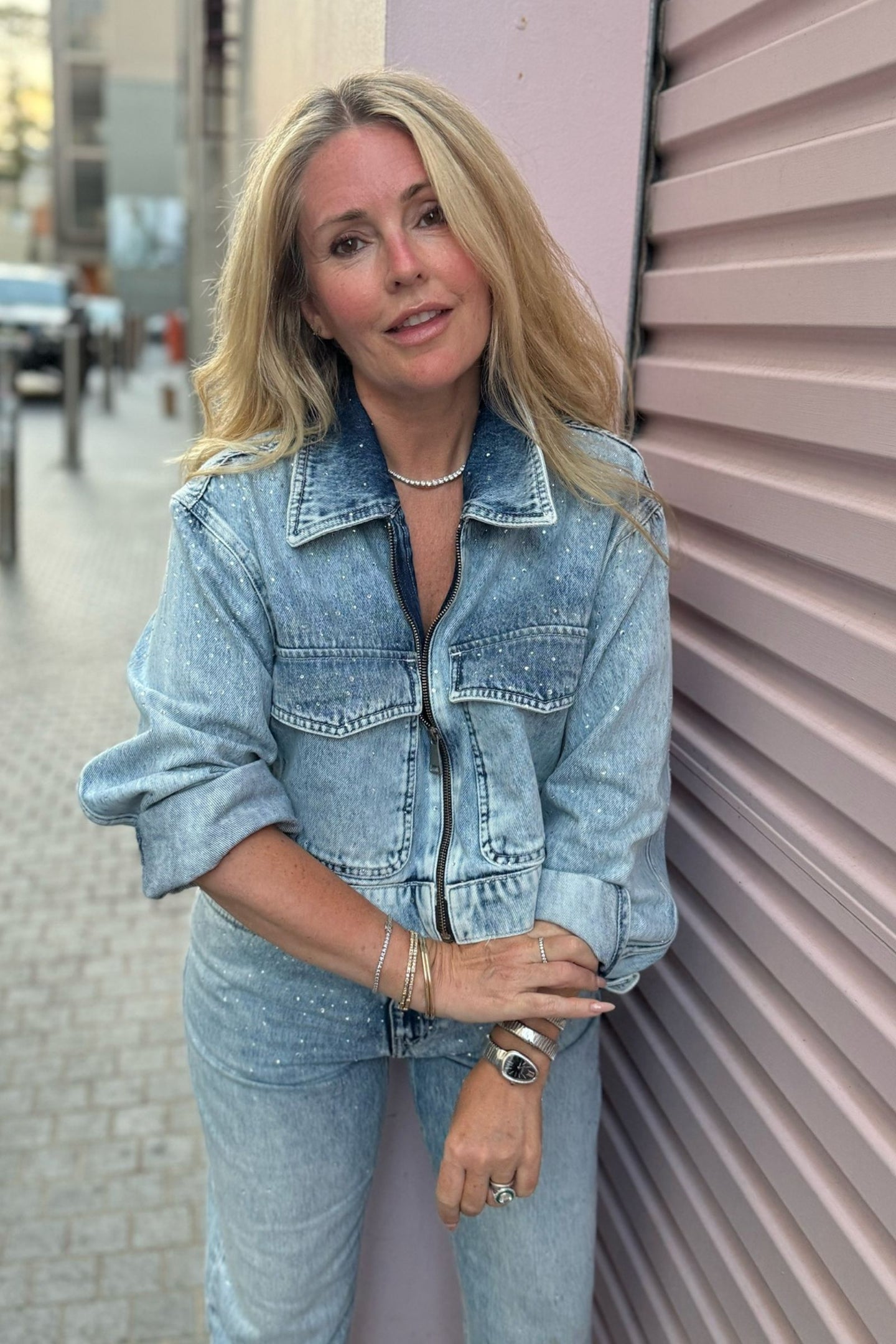 Dudette The Reimagined Cropped Jacket | On The Run [Light Blue Denim]