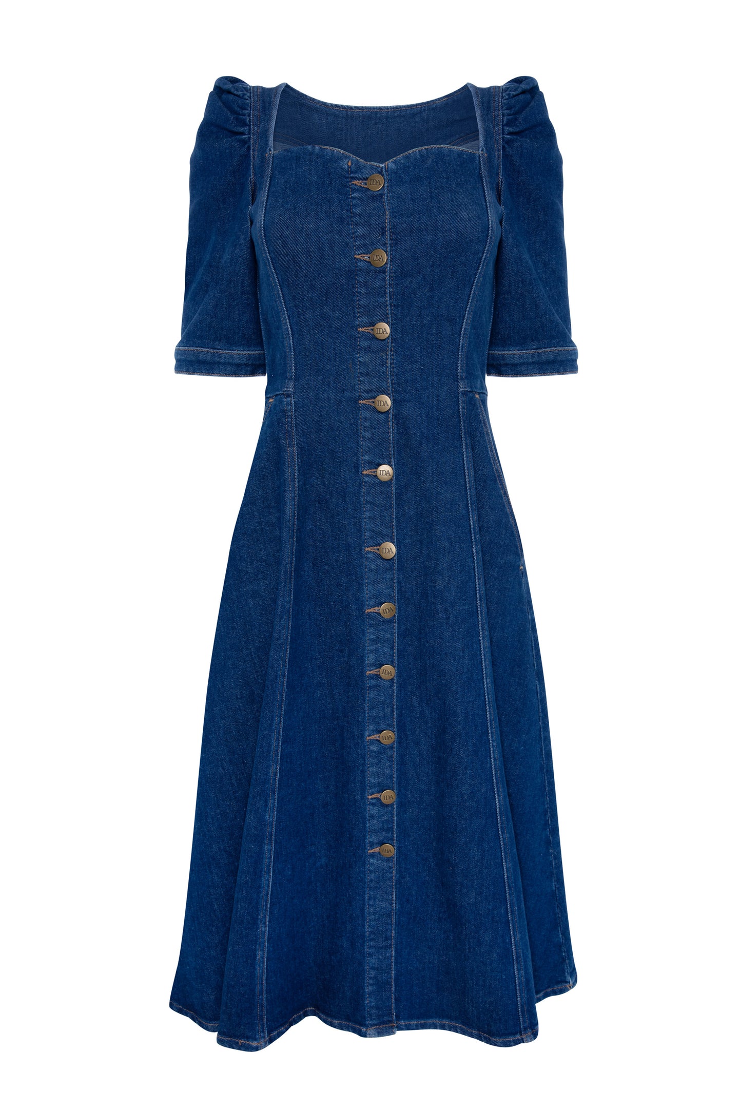 Elena The Princess Cut Button Through Dress | Smarter Than You [Blue Denim]