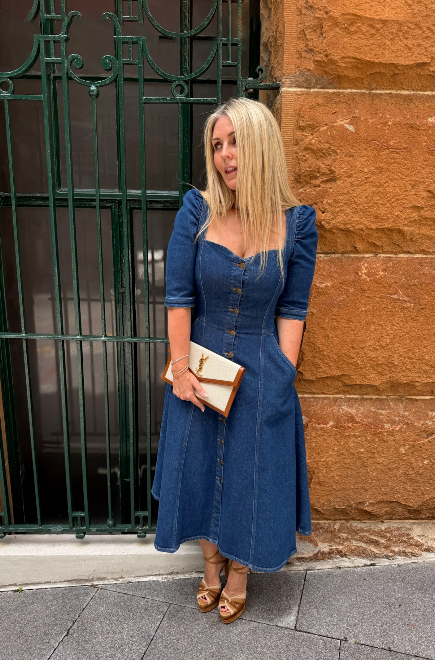 Elena The Princess Cut Button Through Dress | Smarter Than You [Blue Denim]