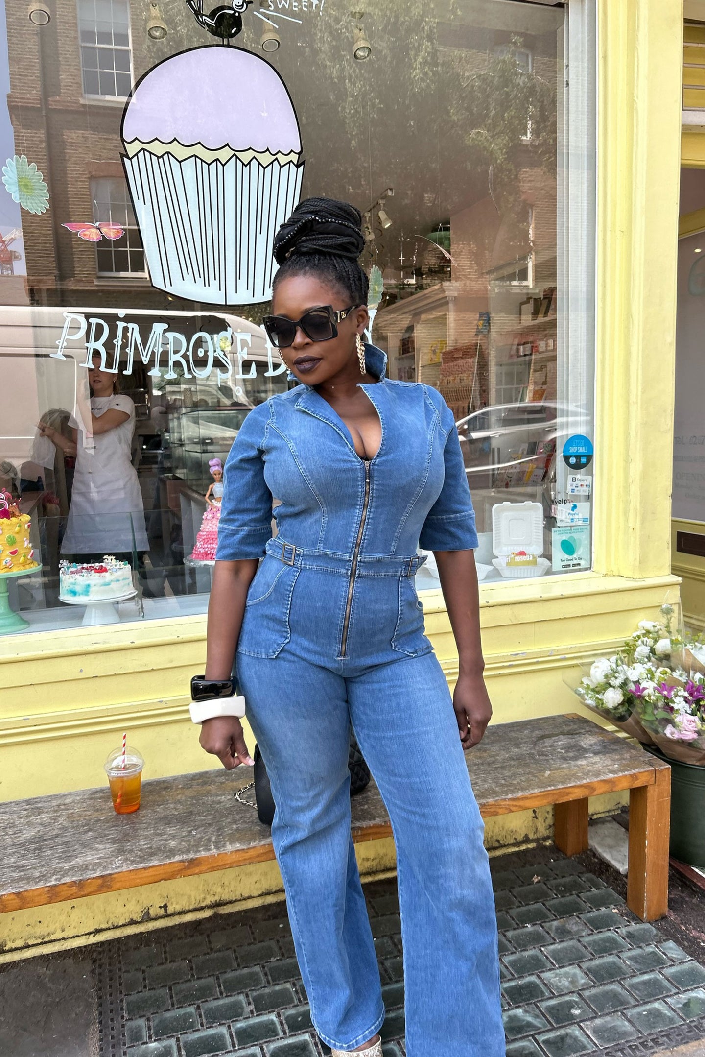 flared jumpsuit denim blue flattering cassandra