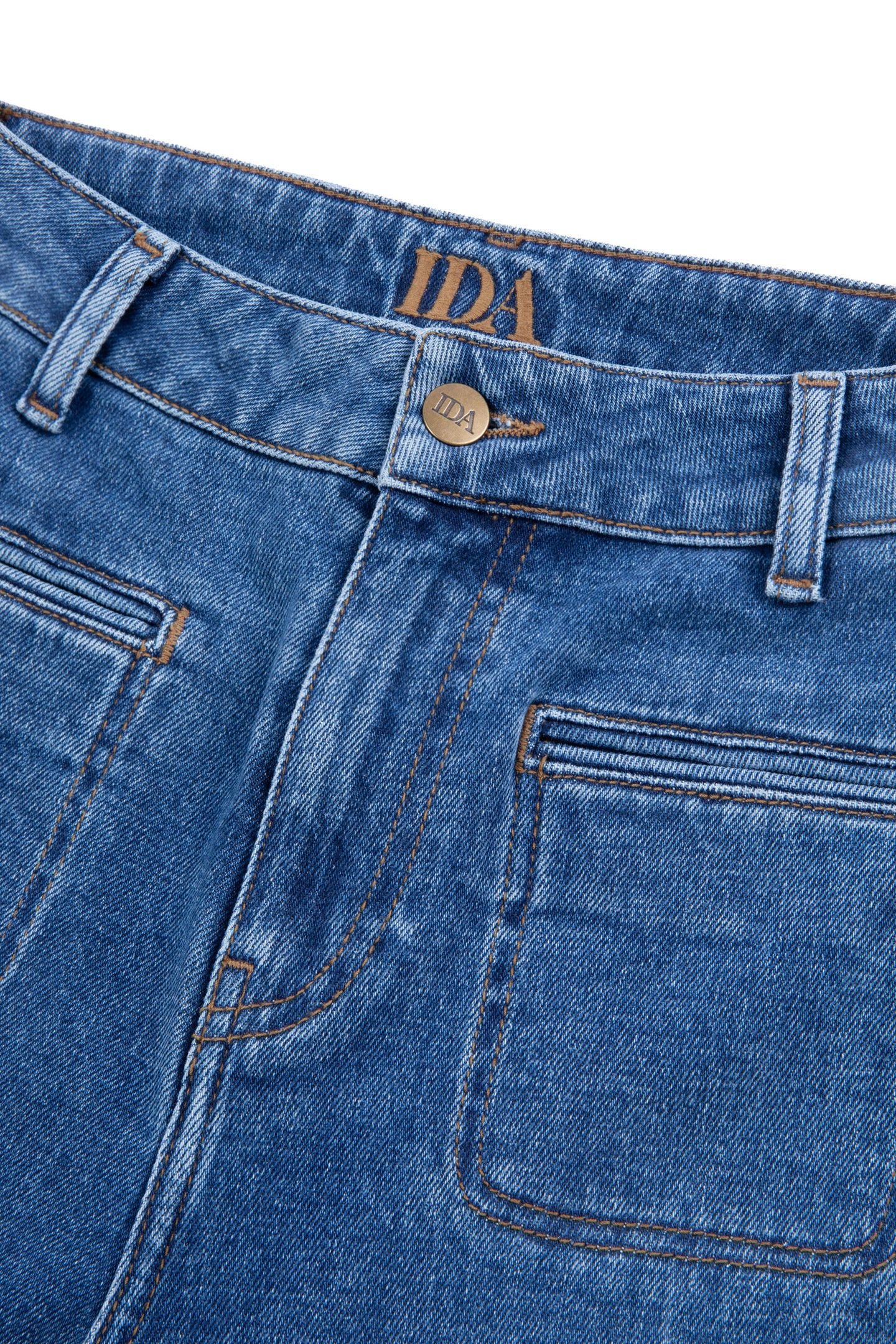 Joan The High Waisted Patch Pocket 70's Flare | My Side [Blue Denim]