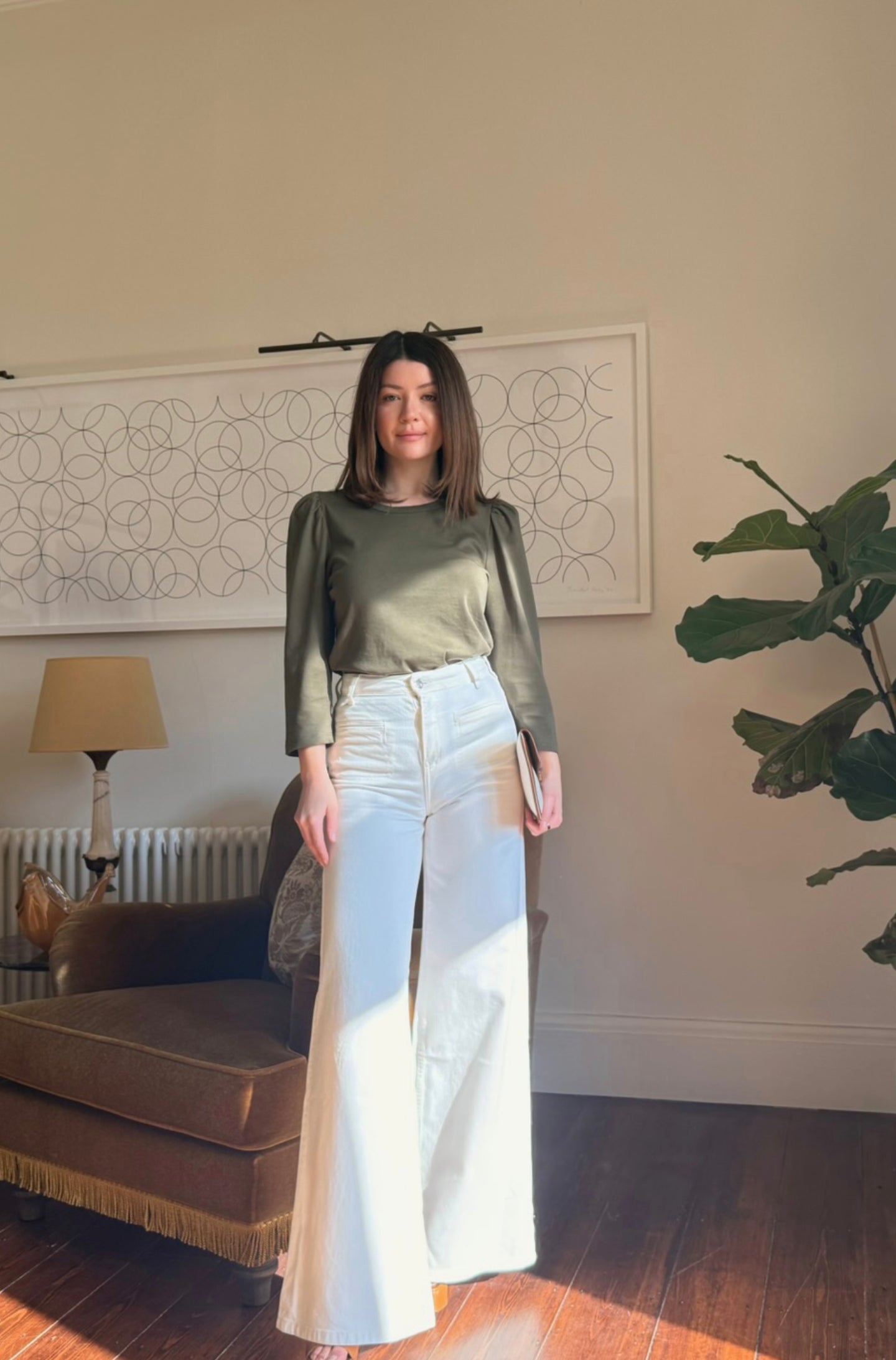 Joan The High Waisted Patch Pocket 70's Flare | Milk [White Denim]