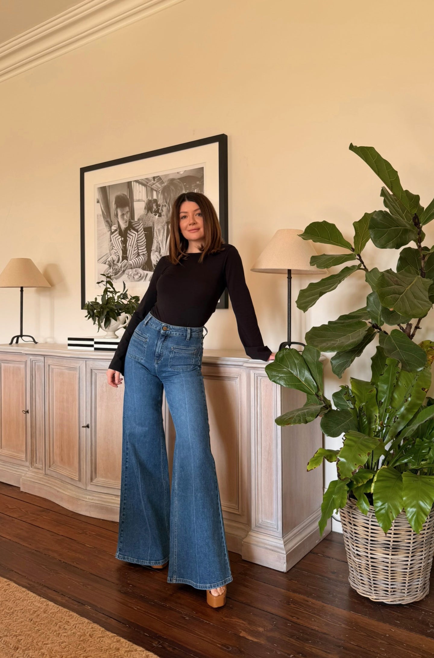 Joan The High Waisted Patch Pocket 70's Flare | My Side [Blue Denim]