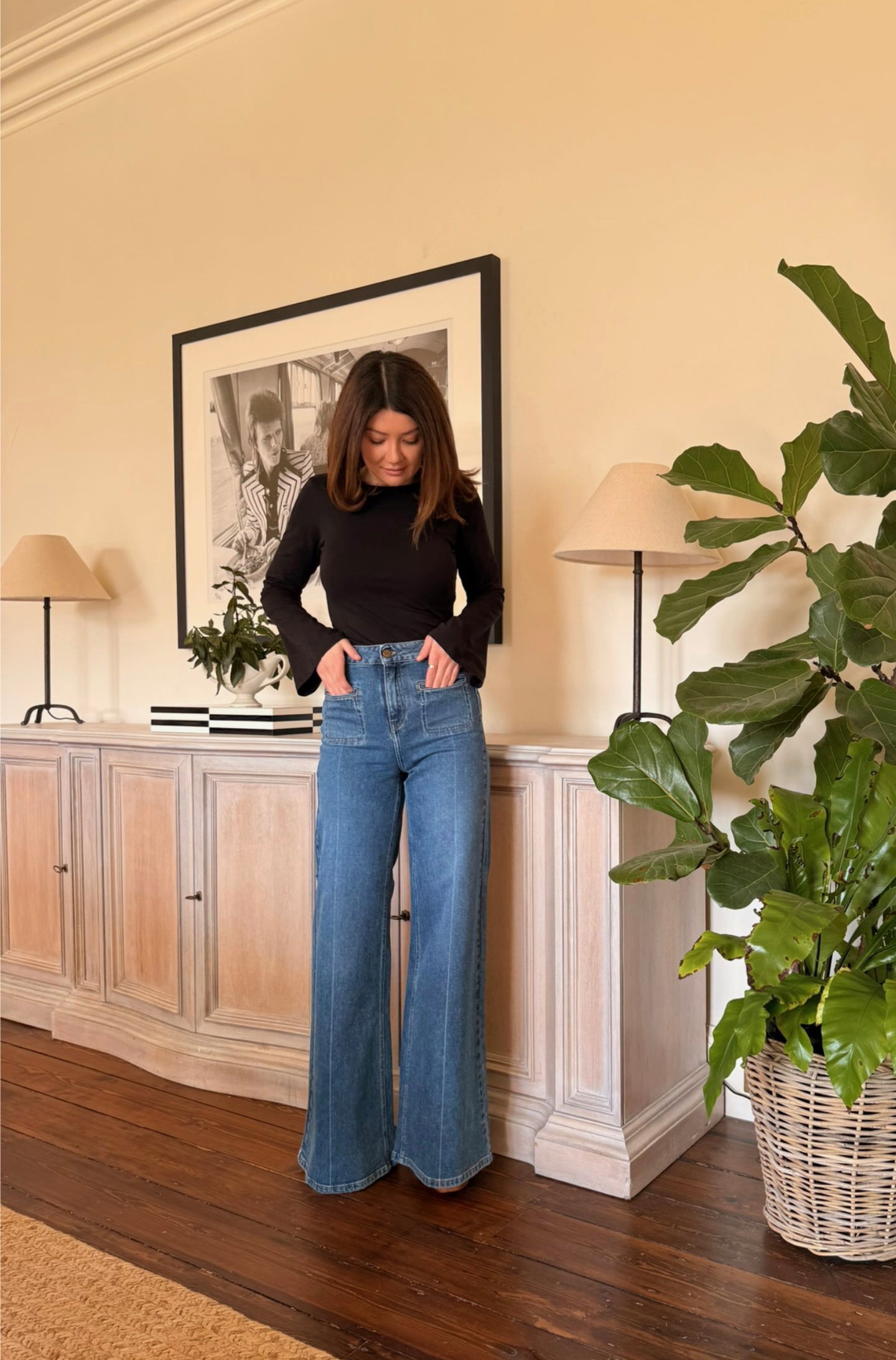 Joan The High Waisted Patch Pocket 70's Flare | My Side [Blue Denim]