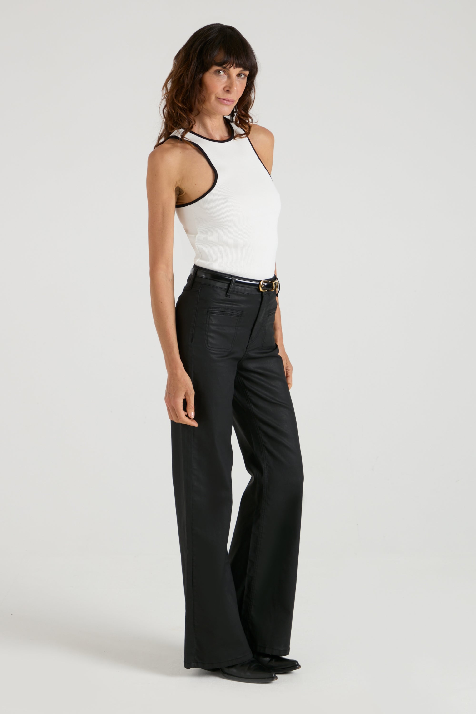 Kate The High Top Patch Pocket Relaxed Wide Leg | Oil Slick [Black Coating]