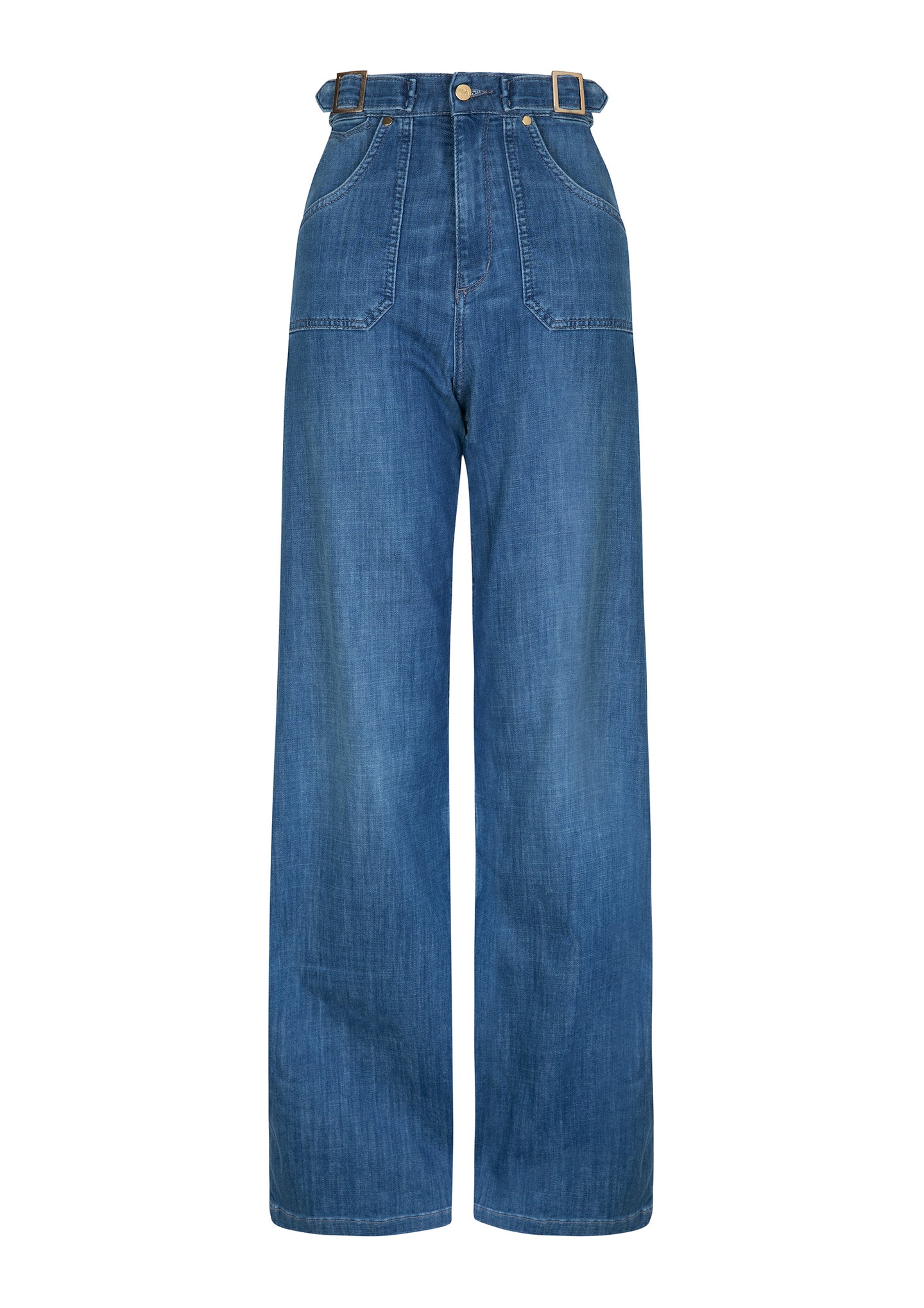 Minnie The High Top Full Length Wide Leg Flared Jeans | Lazy Afternoon [Classic Blue Denim]