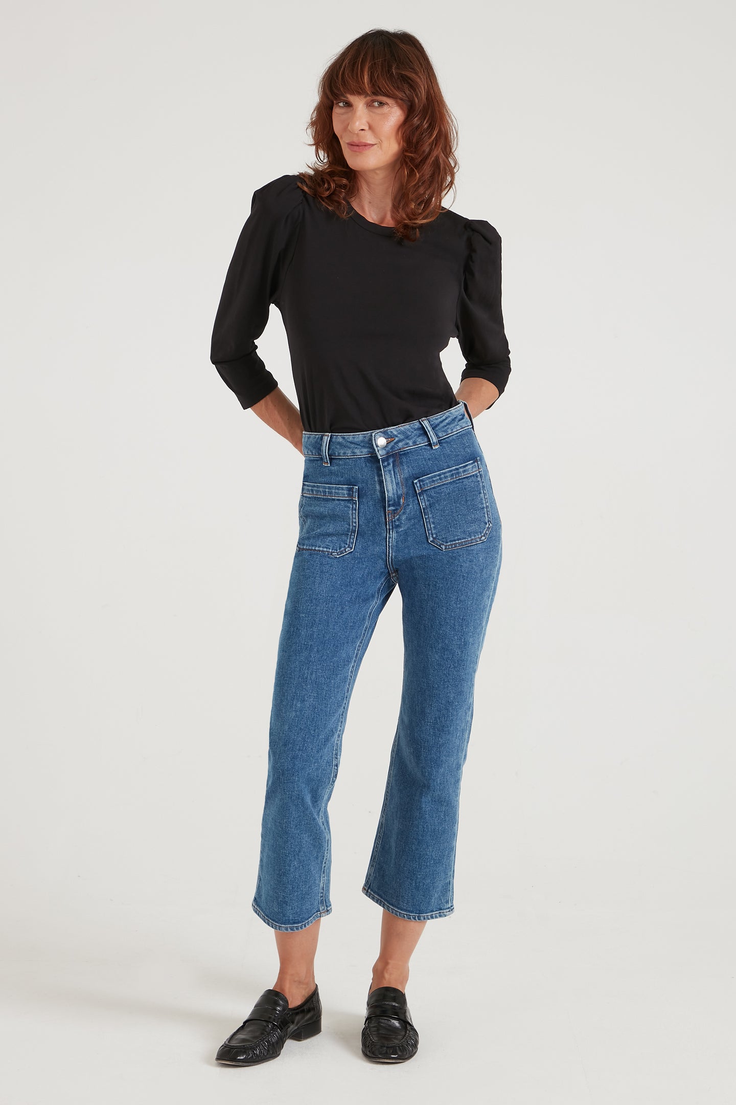 Astrid The Cropped Patch Front Pocket Jean | Shut The Front Door [Blue Denim]