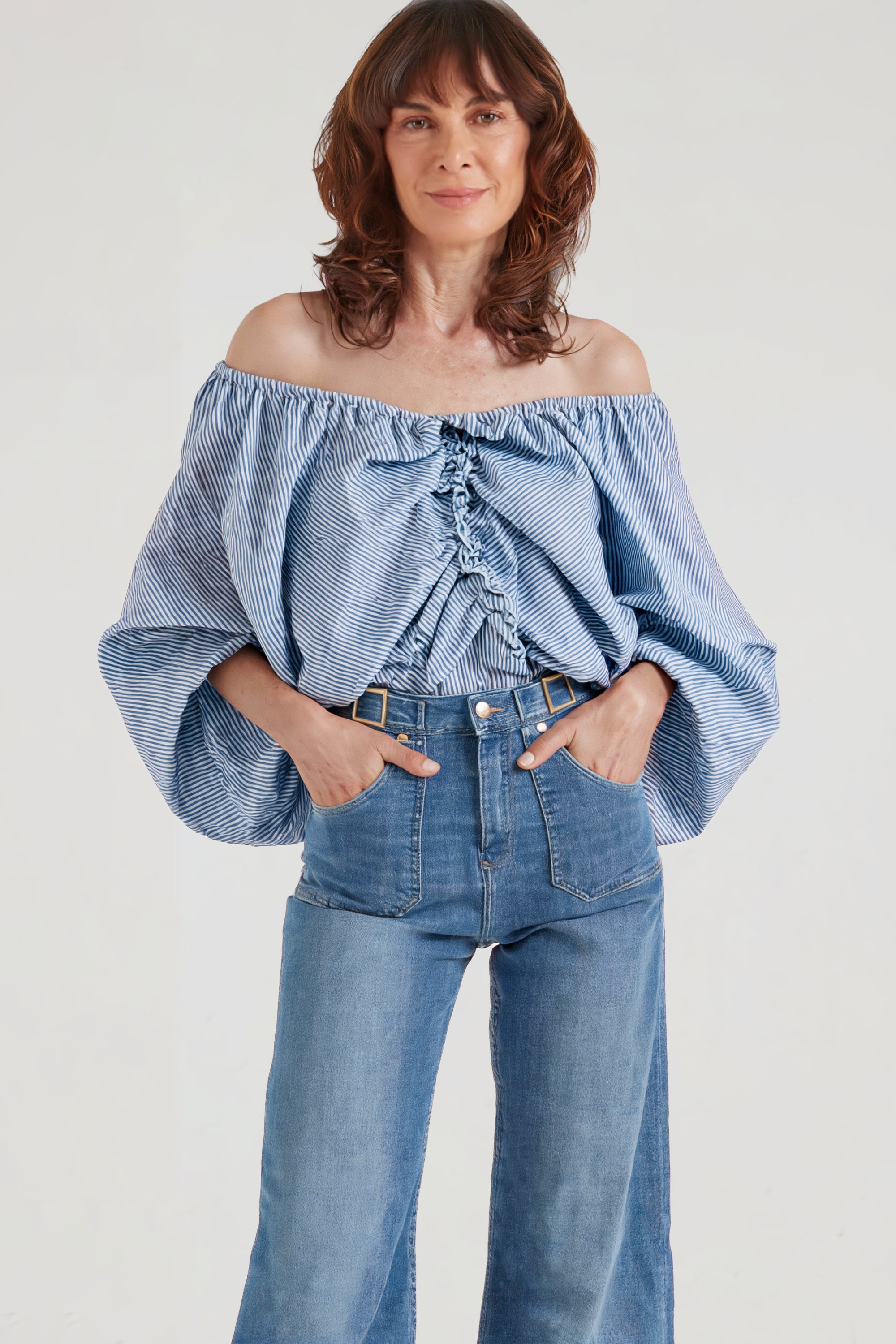 The Aurora Top | Faded Navy Pinstripes [Blue]