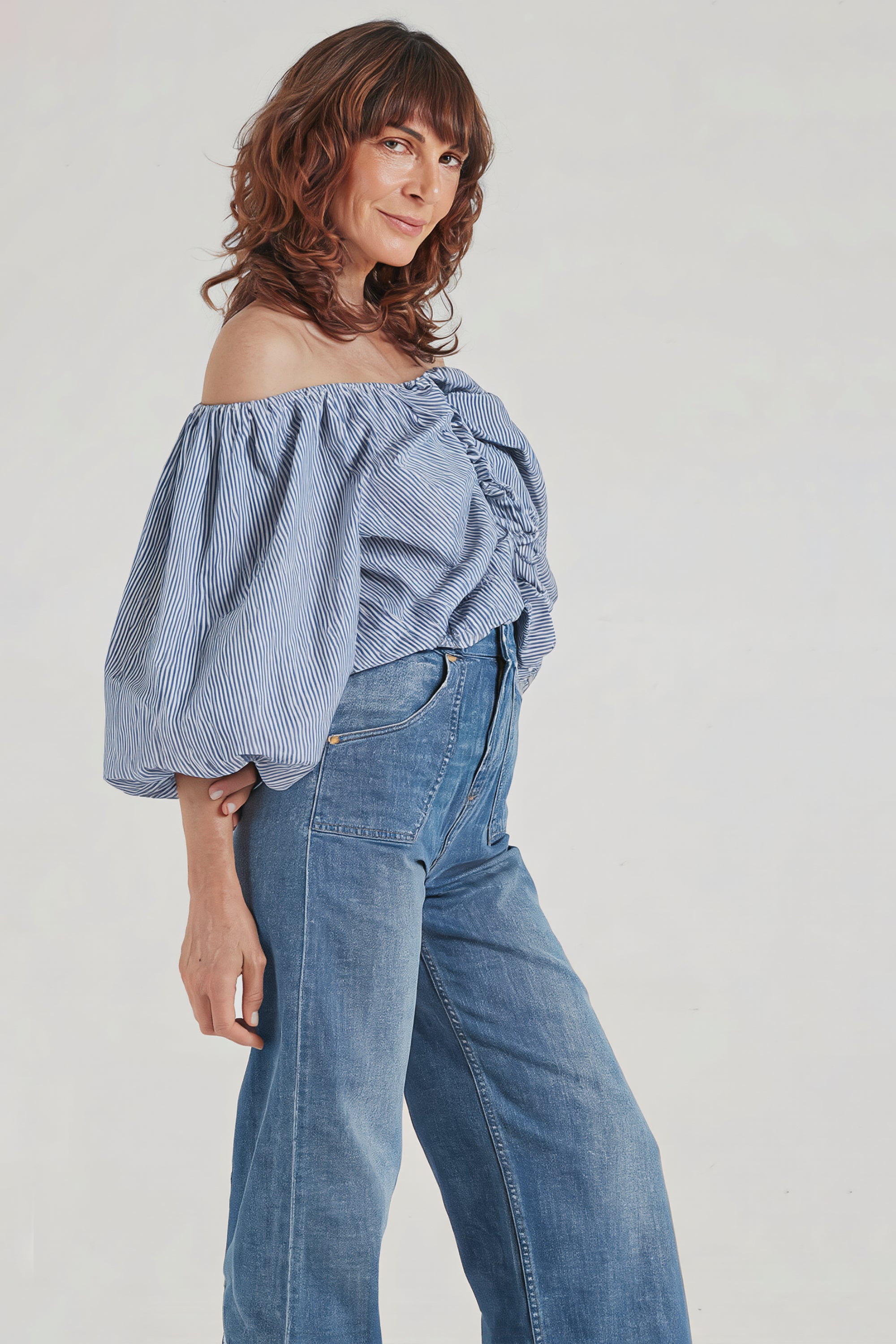 The Aurora Top | Faded Navy Pinstripes [Blue]