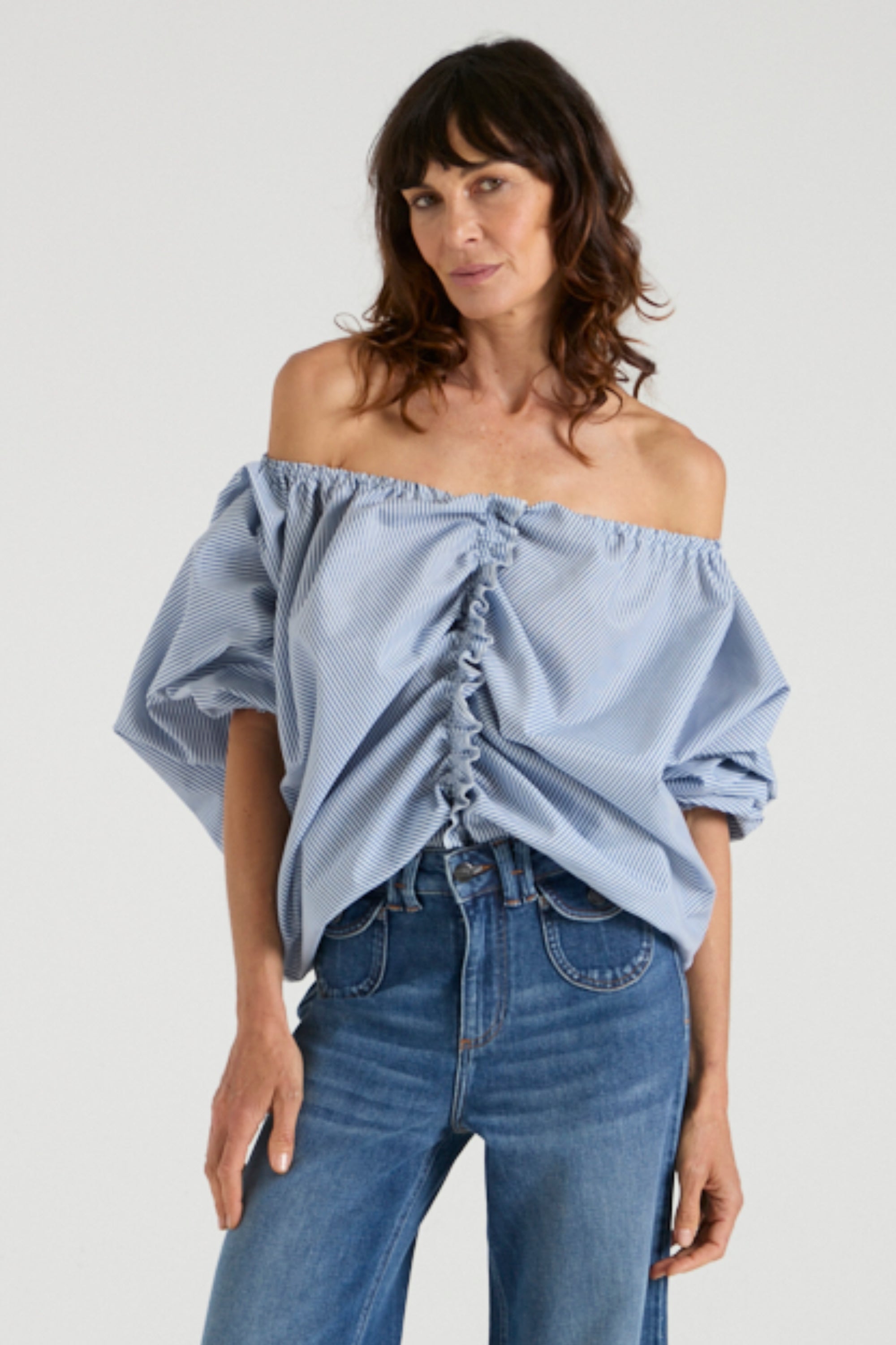 The Aurora Top | Faded Navy Pinstripes [Blue]