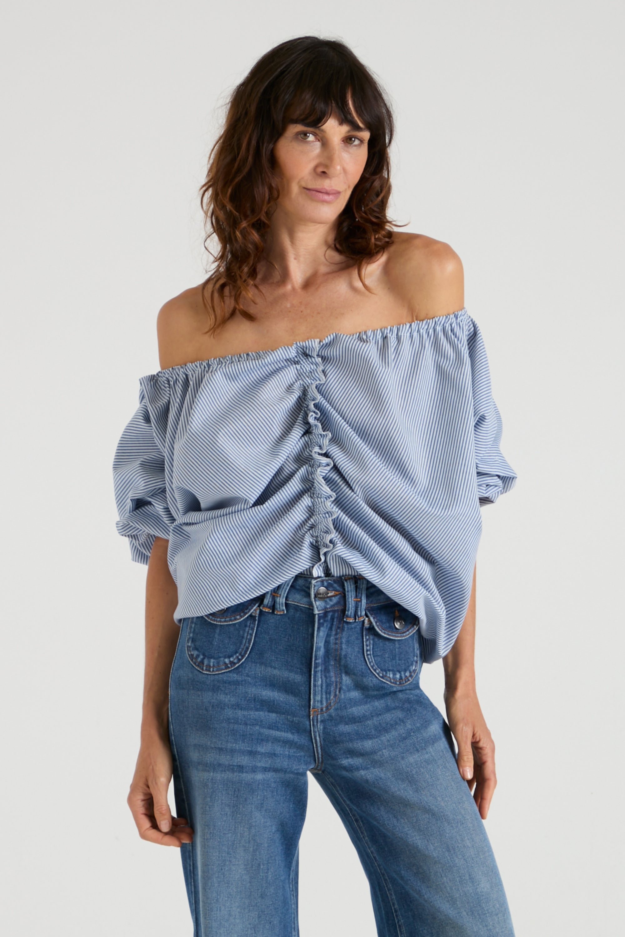 The Aurora Top | Faded Navy Pinstripes [Blue]