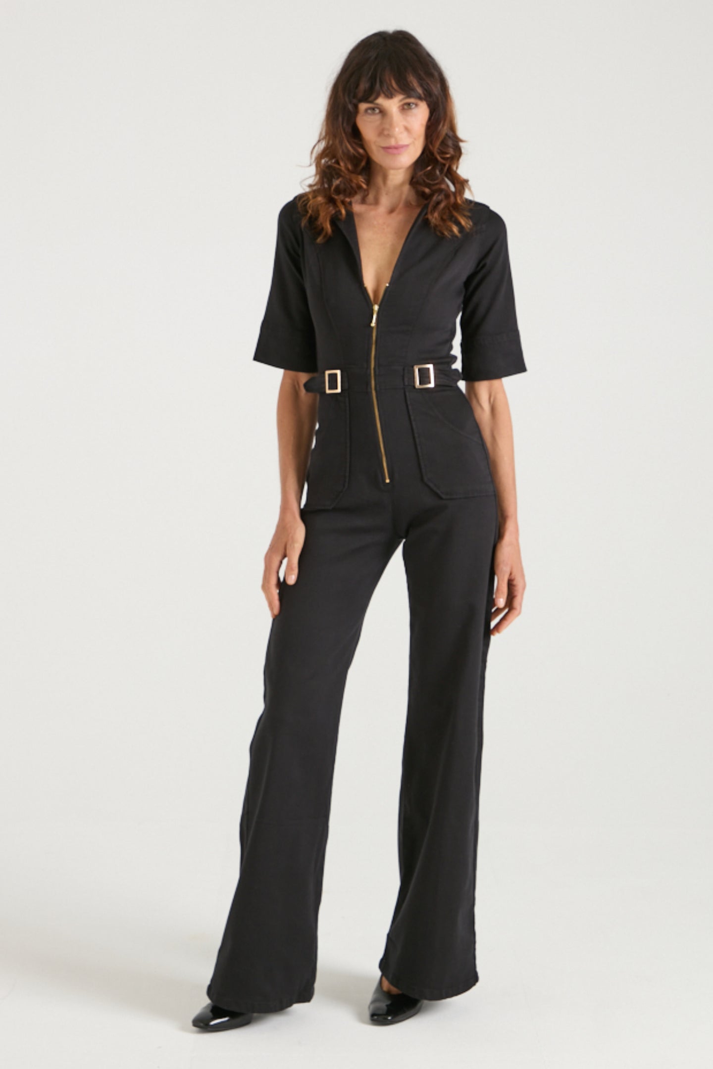 Cassandra The Flared Jumpsuit | Blackest [Black Denim]