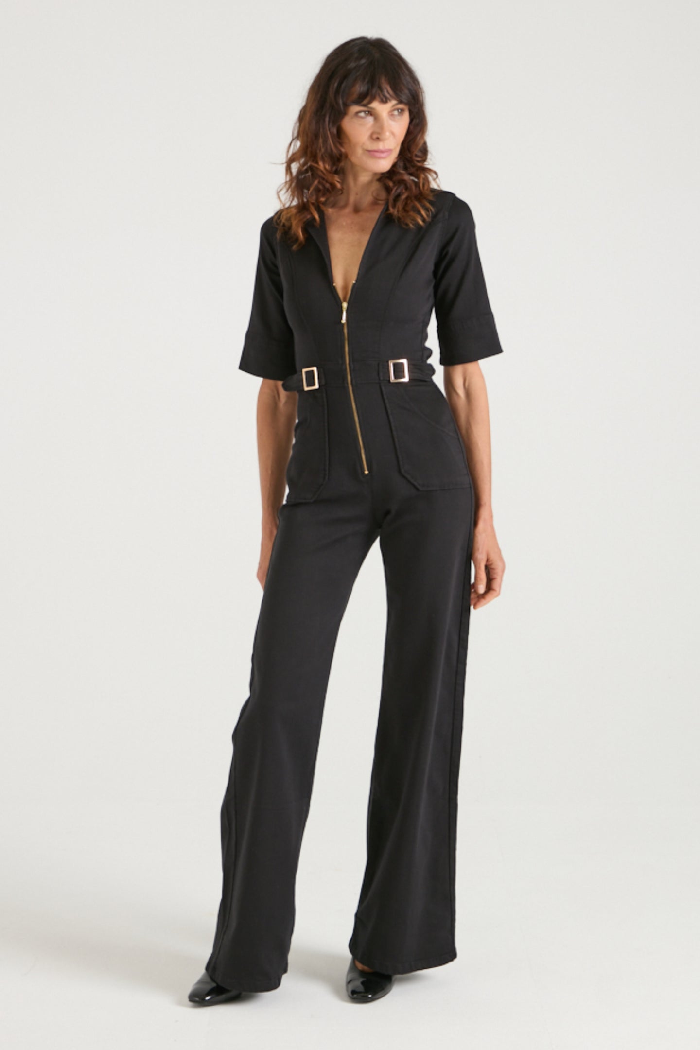 Cassandra The Flared Jumpsuit | Blackest [Black Denim]