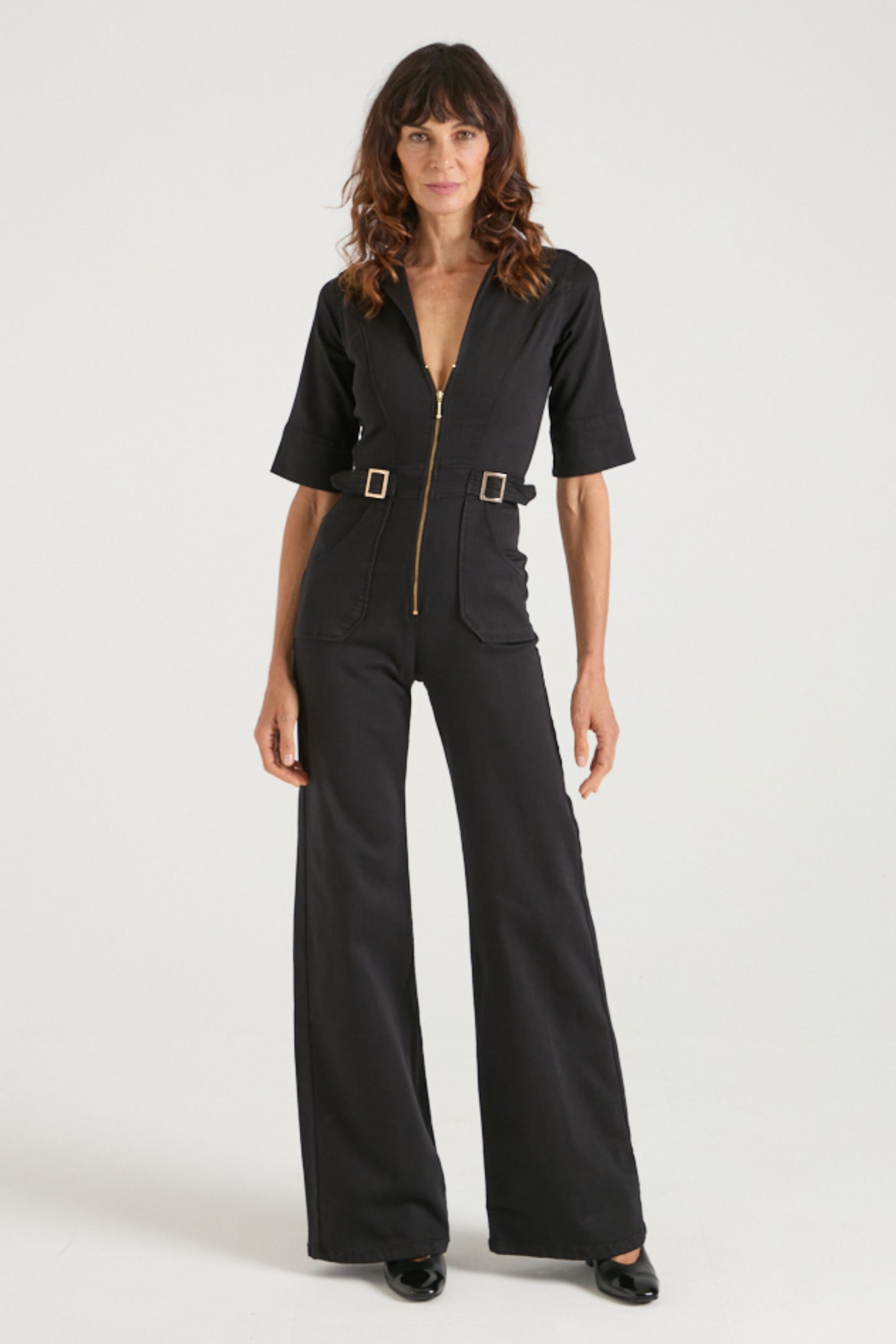Cassandra The Flared Jumpsuit | Blackest [Black Denim]