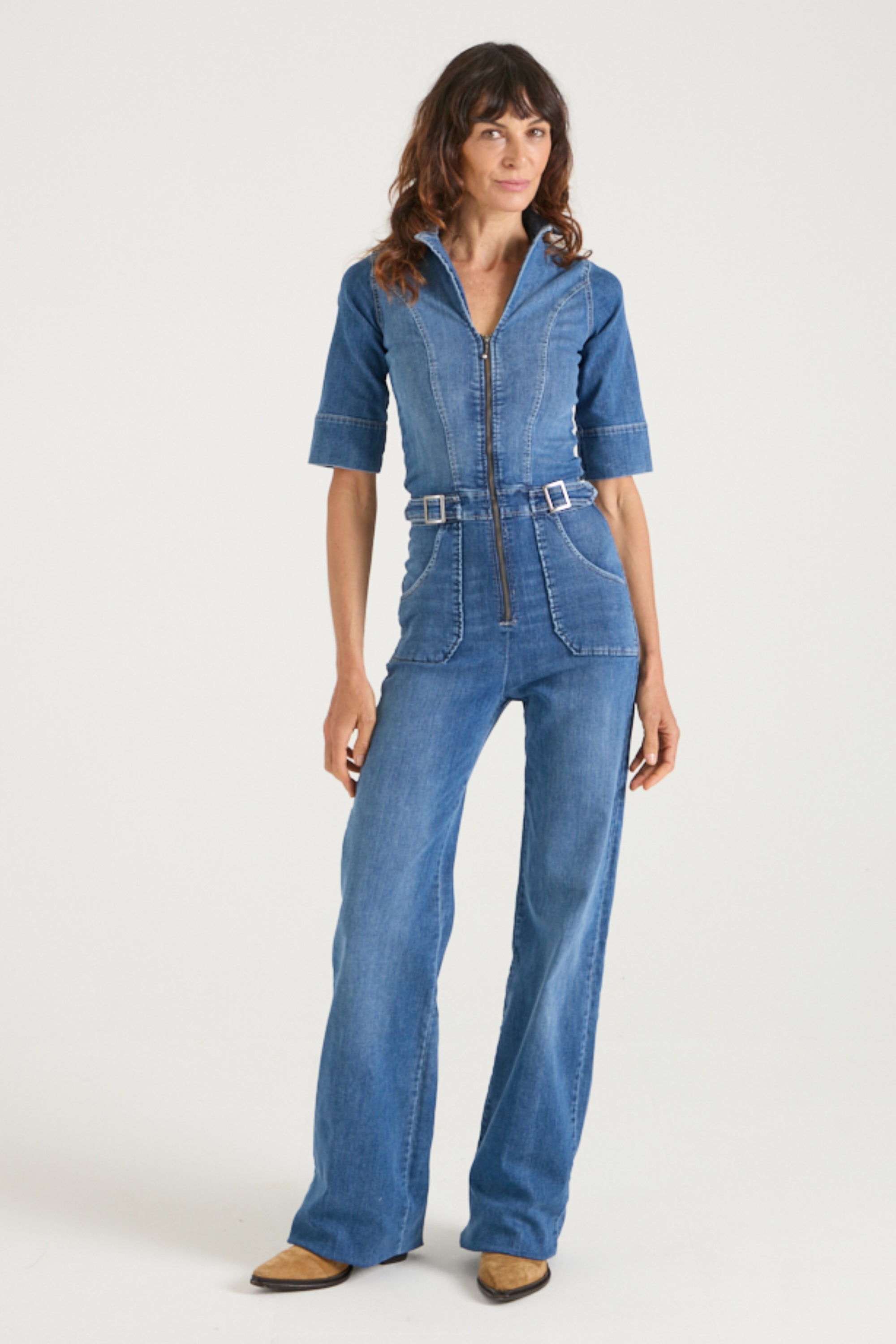Cassandra The Extra Body Length Flared Jumpsuit | Fawcett Blue [TALL]