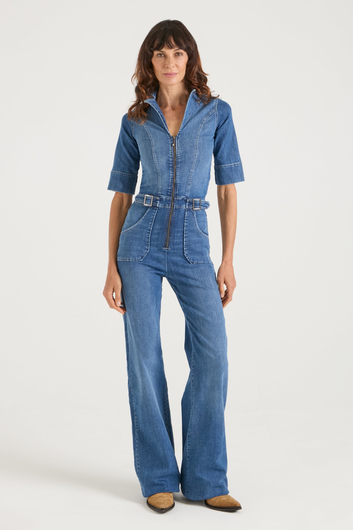 Cassandra The Extra Body Length Flared Jumpsuit | Fawcett Blue [TALL]