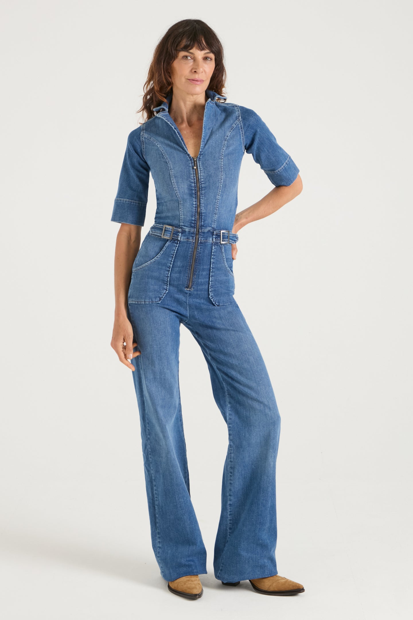 Cassandra The Extra Body Length Flared Jumpsuit | Fawcett Blue [TALL]