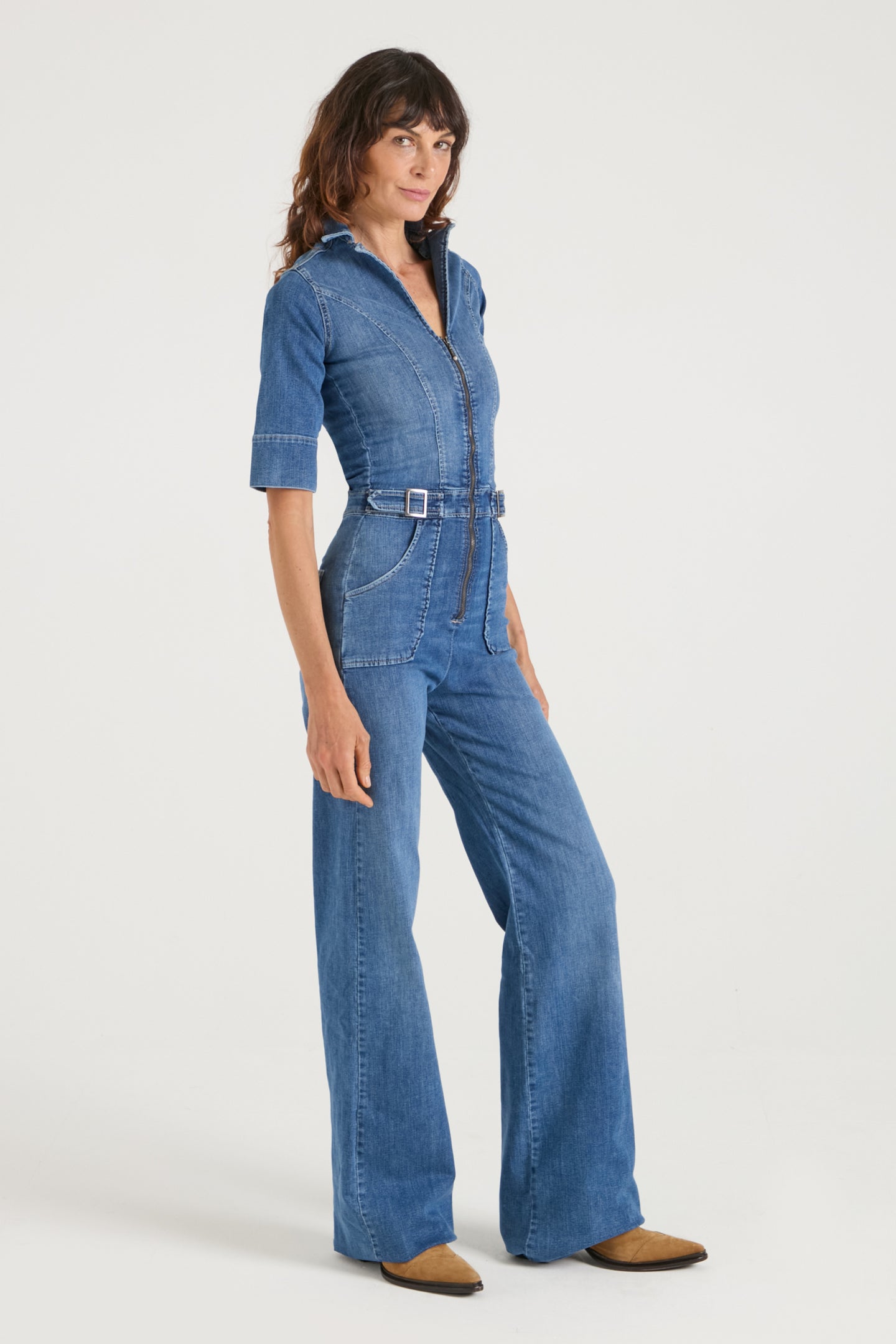 Cassandra The Extra Body Length Flared Jumpsuit | Fawcett Blue [TALL]