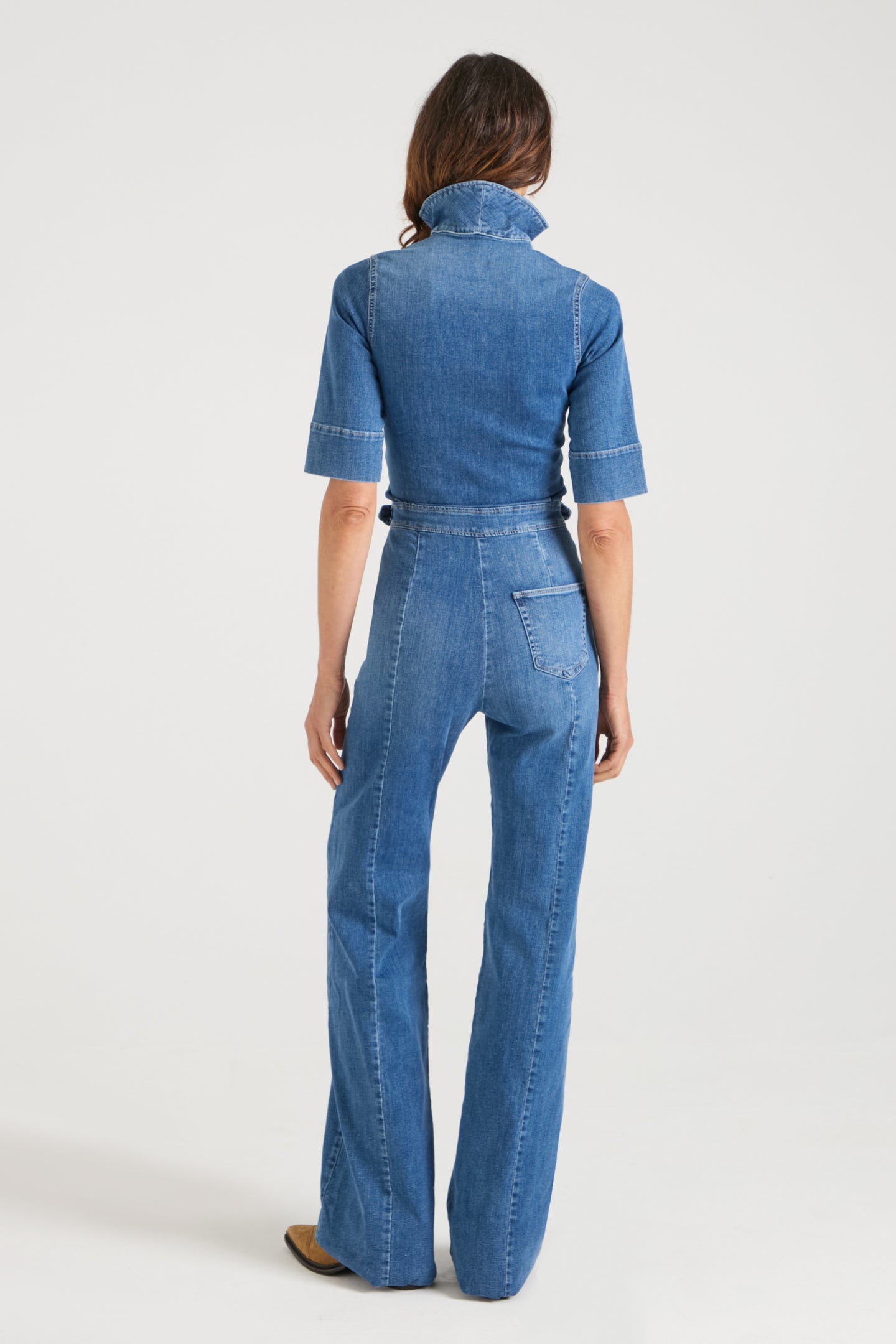 Cassandra The Extra Body Length Flared Jumpsuit | Fawcett Blue [TALL]