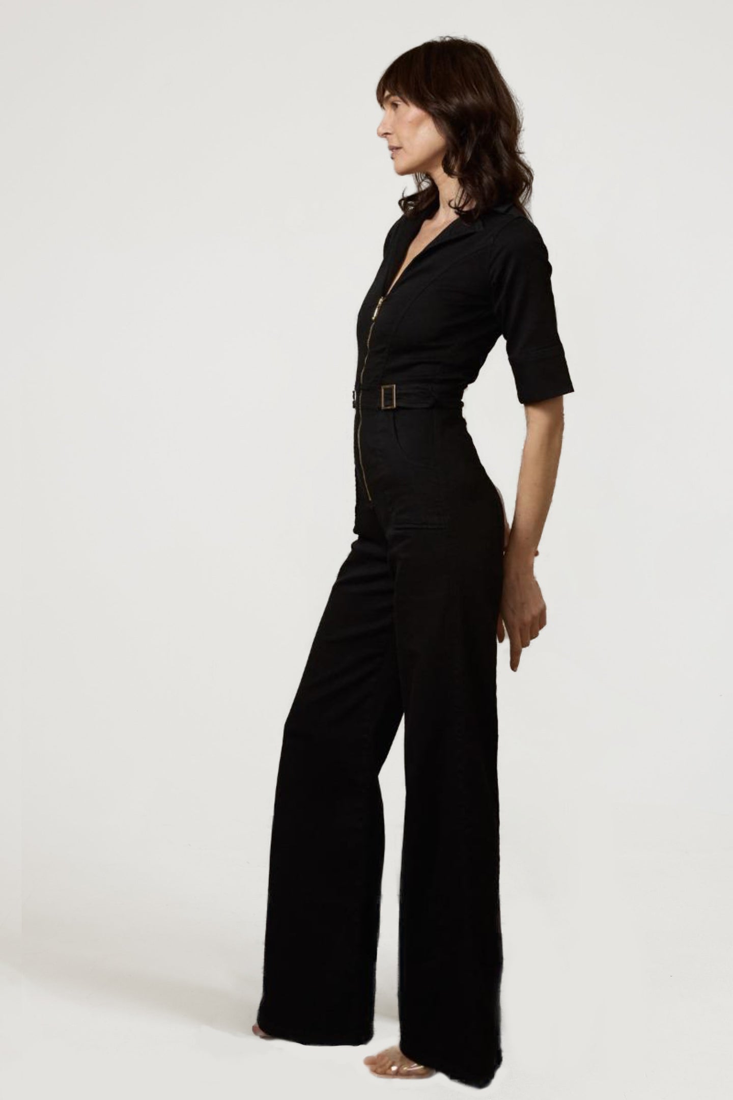 Cassandra The Extra Body Length Flared Jumpsuit | Blackest [TALL]
