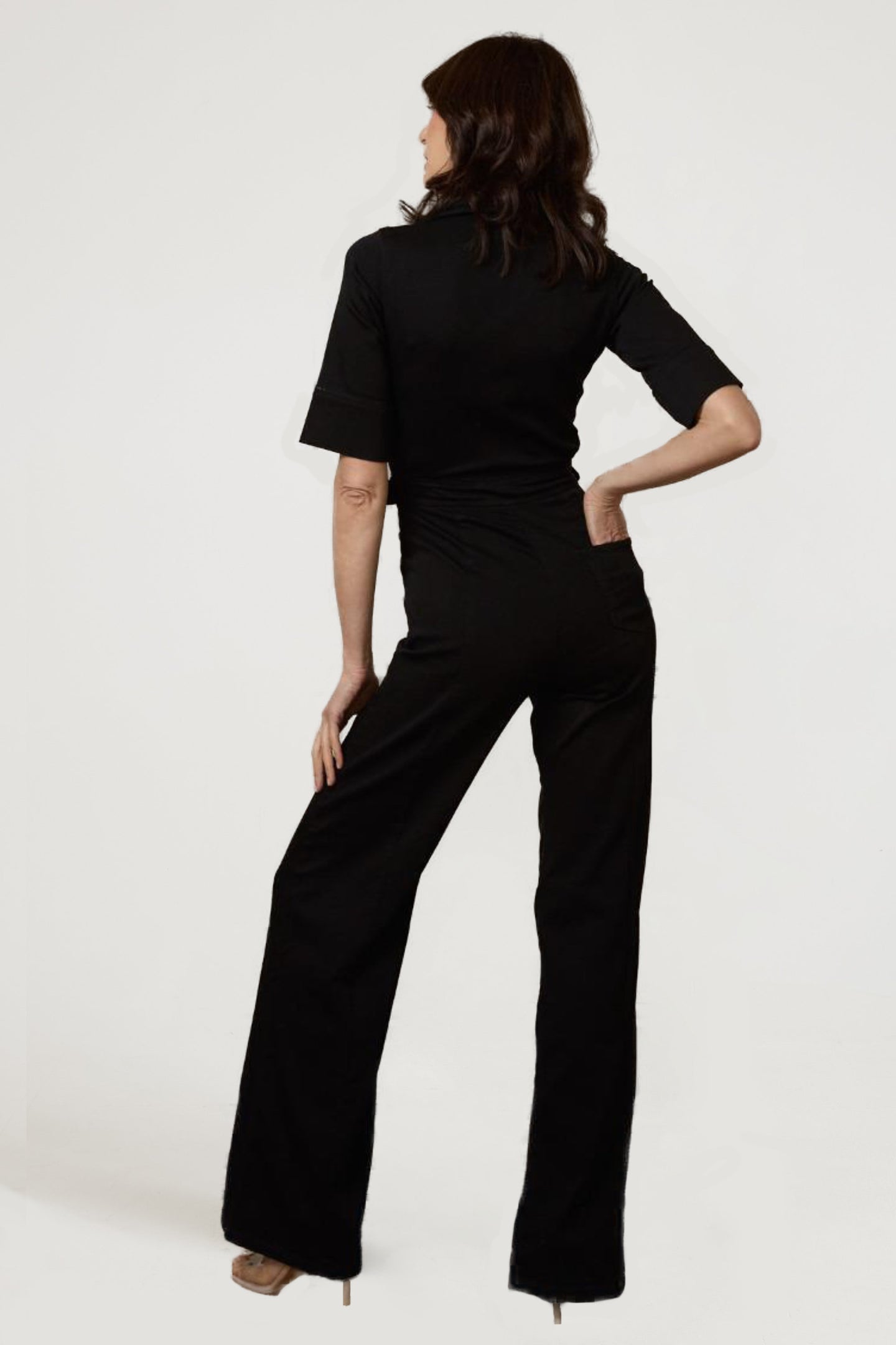 Cassandra The Extra Body Length Flared Jumpsuit | Blackest [TALL]