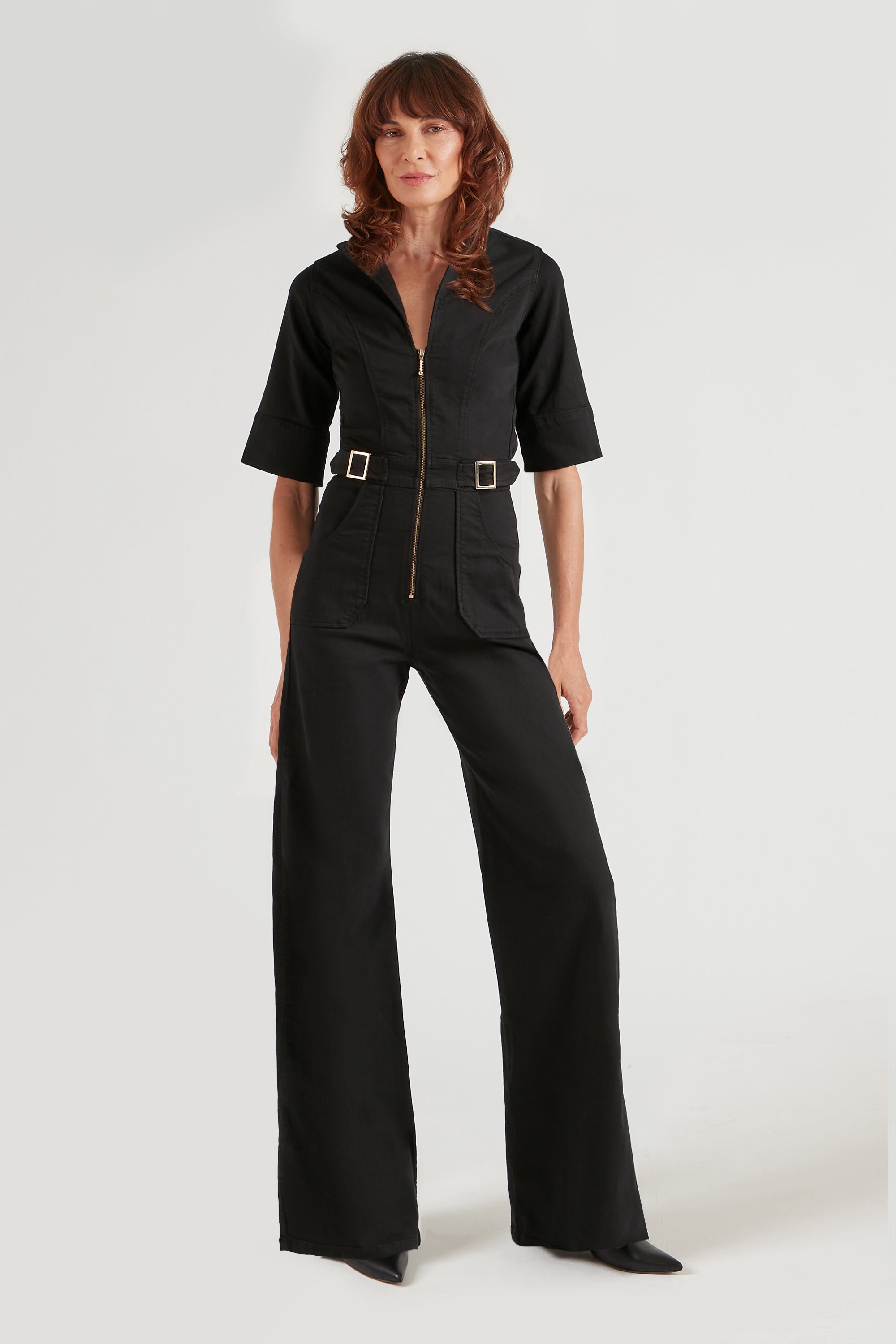 Cassandra The Flared Jumpsuit | Blackest [Black Denim]
