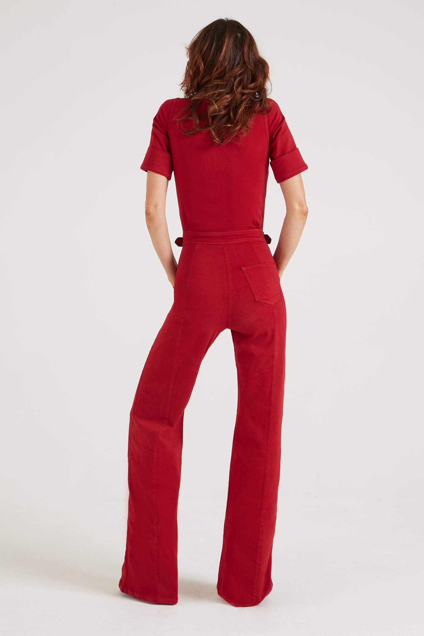 Cassandra The Flared Jumpsuit | Bleeding Heart [Red Denim]