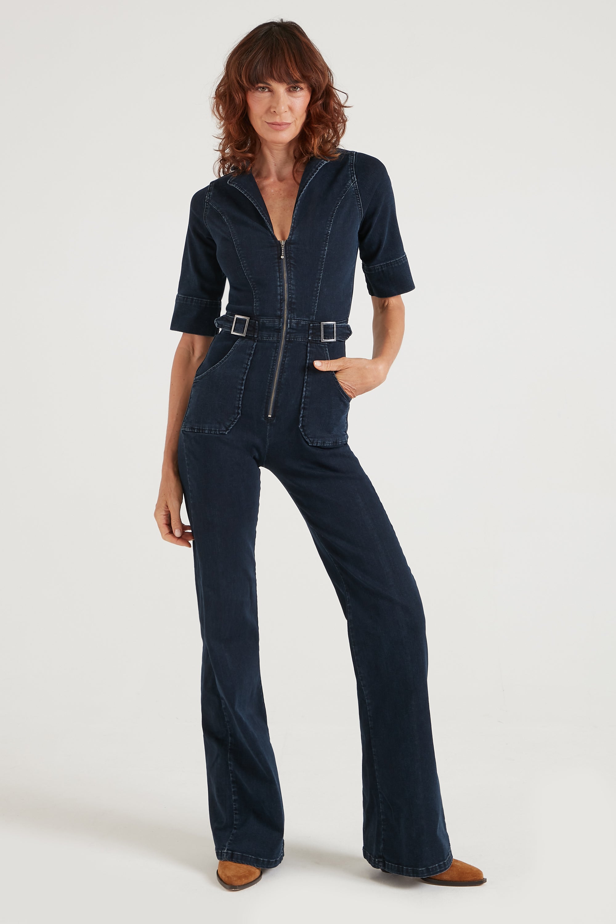 Cassandra The Flared Jumpsuit | I've Got The Blues Baby [Dark Blue Denim]