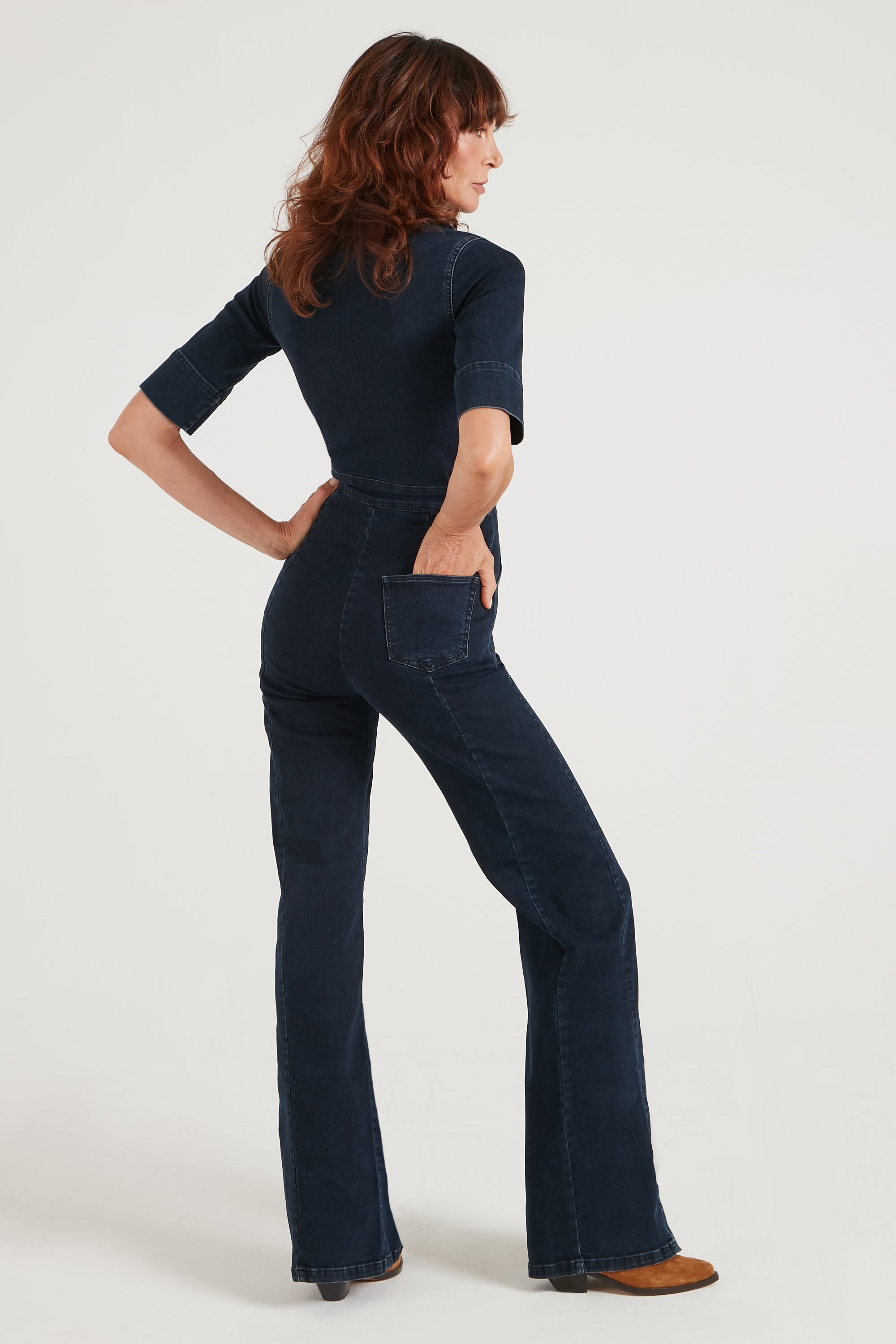 Cassandra The Flared Jumpsuit | I've Got The Blues Baby [Dark Blue Denim]