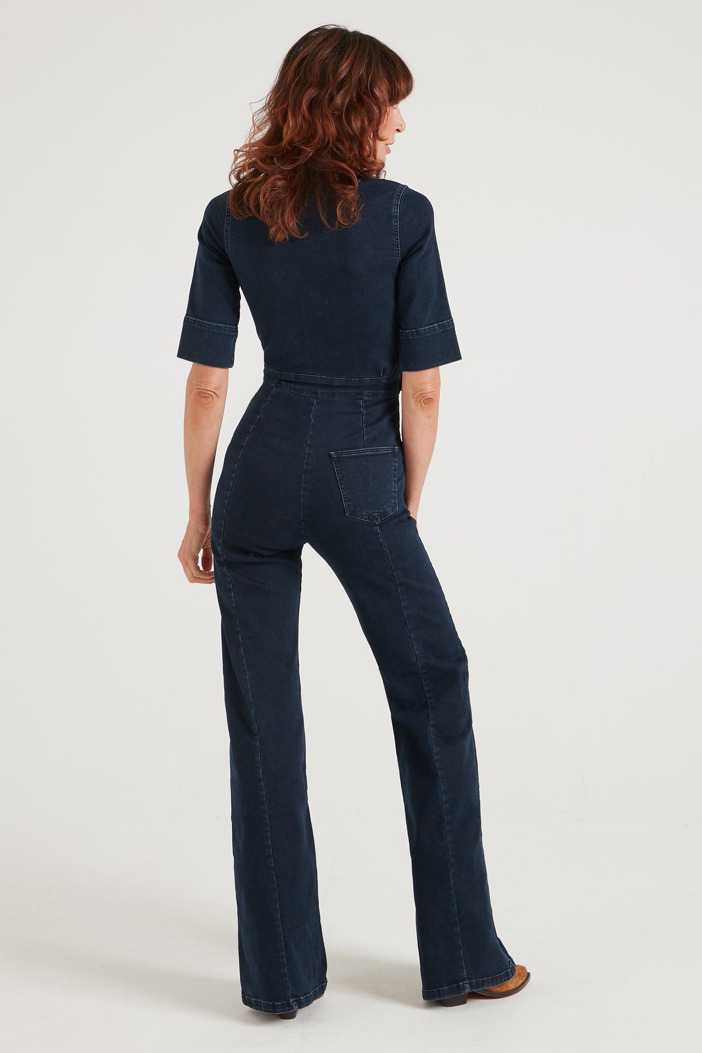 Cassandra The Flared Jumpsuit | I've Got The Blues Baby [Dark Blue Denim]